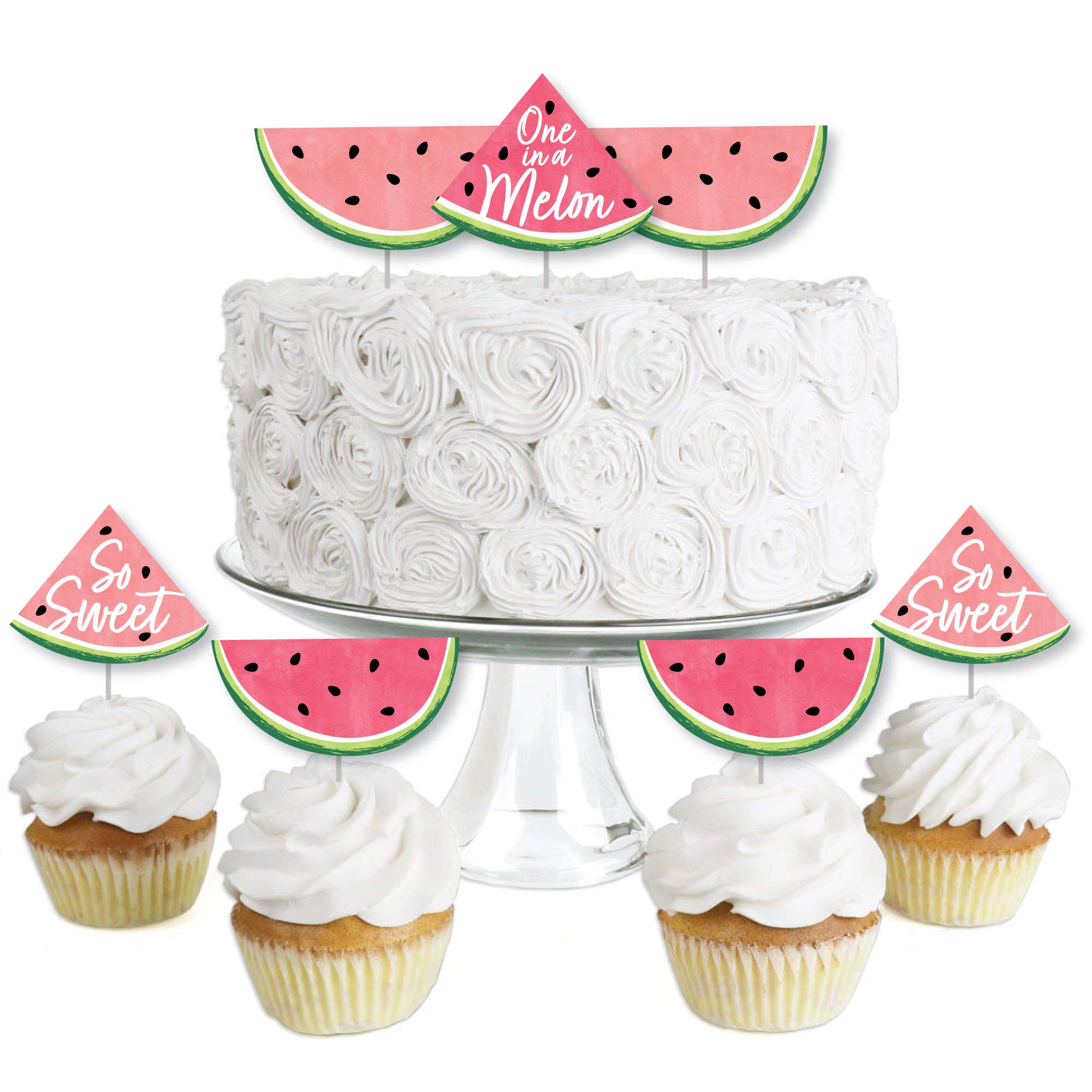 Sweet Watermelon Cupcake Toppers - Set of 24 Fruit Party Dessert Decorations - Clear Treat Picks for Birthday, Baby Shower & Summer Party Decorations