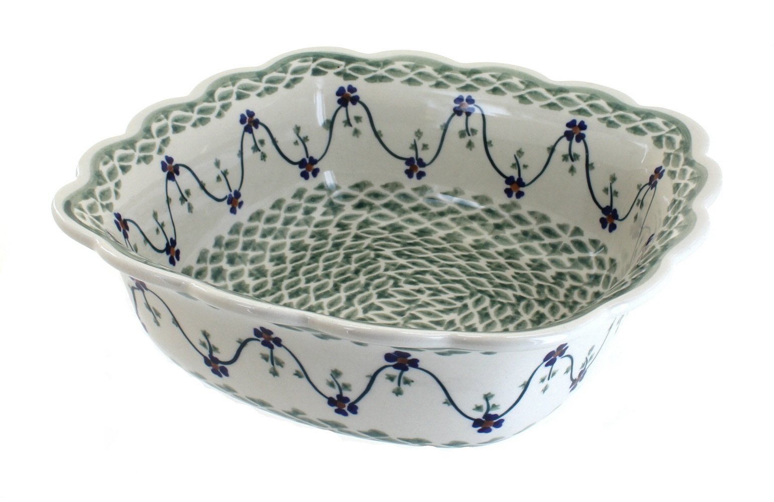 Blue Rose Polish Pottery Sage Floral Medium Square Serving Dish - Elegant Floral Design for Dining, Entertaining & Home Decor