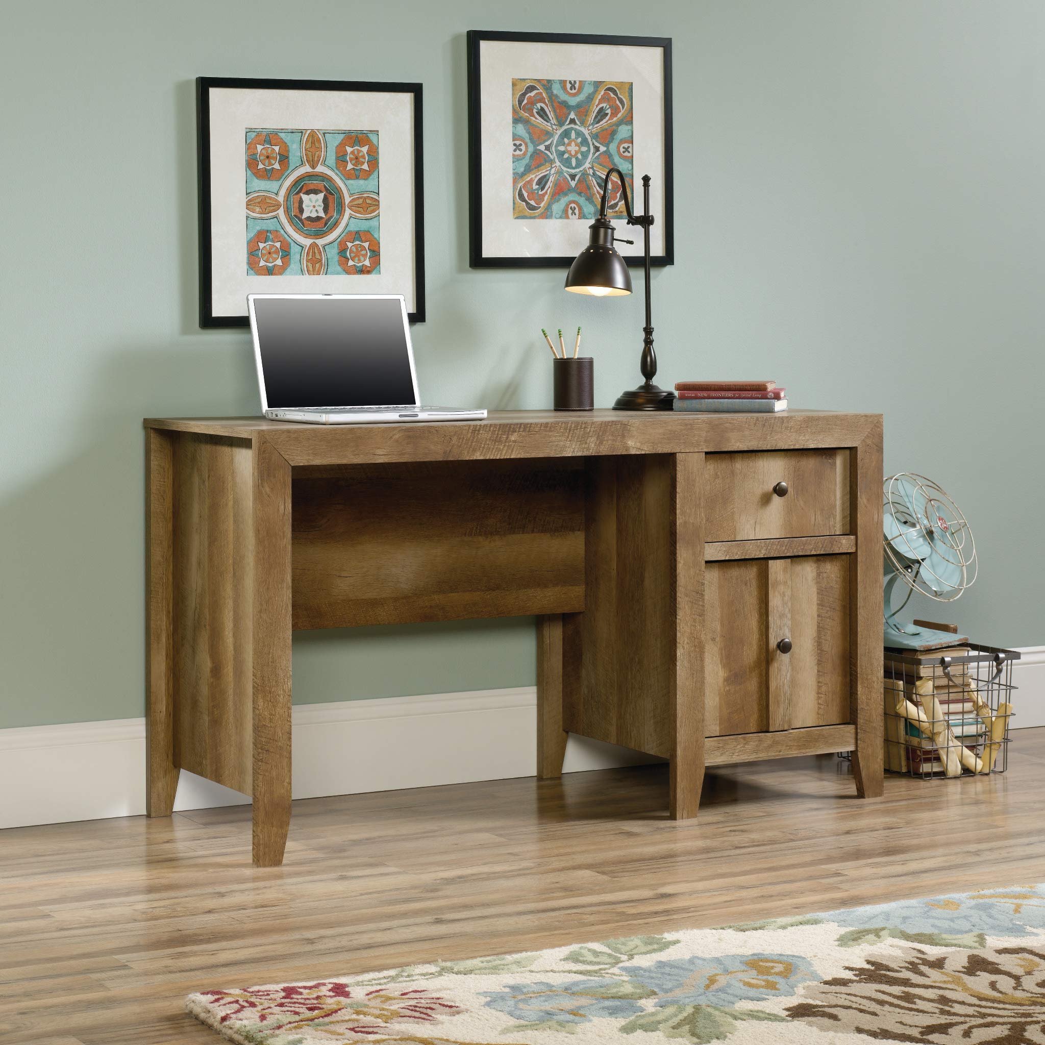 Sauder Dakota Pass 5-Shelf Bookcase with Desk - Craftsman Oak Finish - Home Office & Study Room Furniture for Books, Decor & Workspace