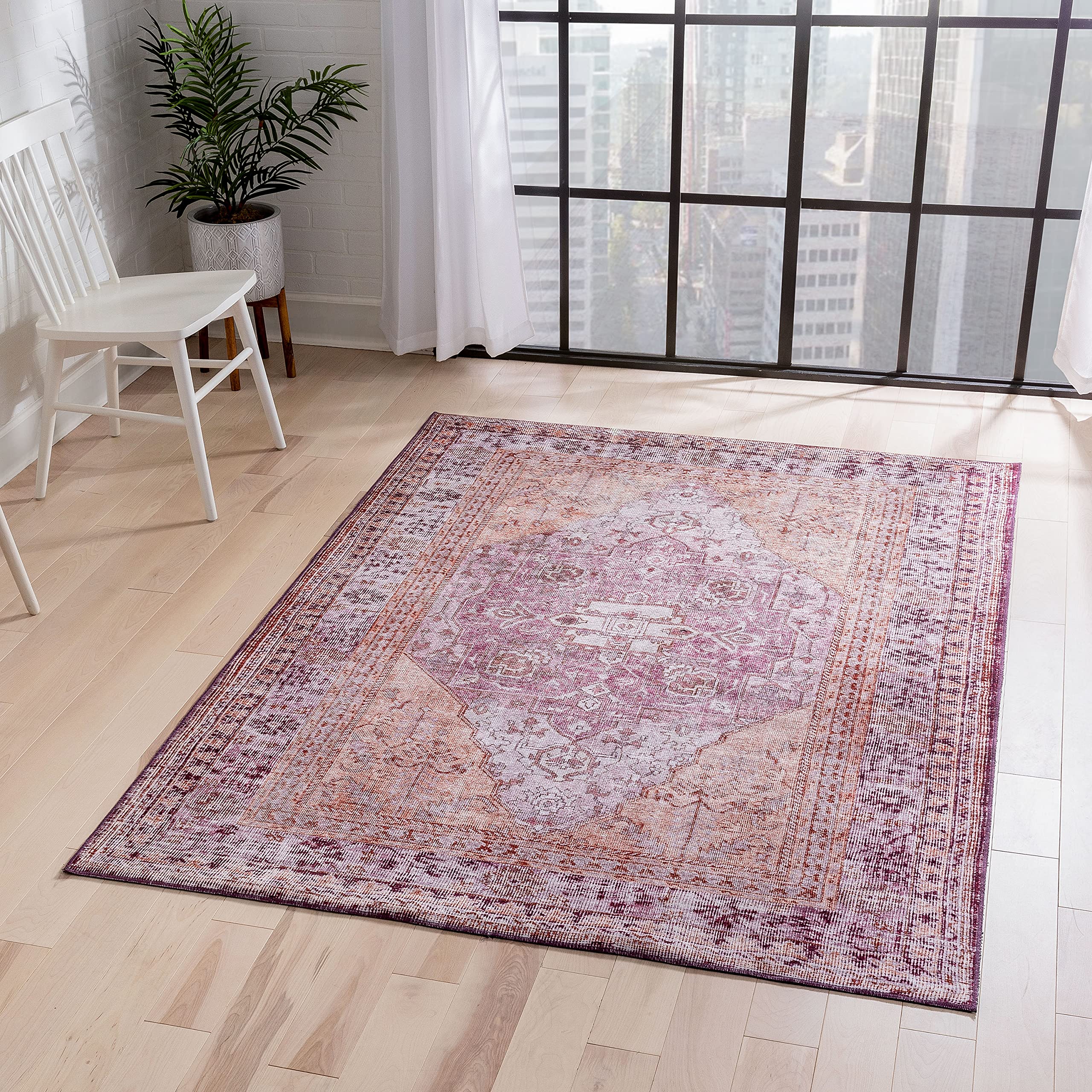 Well Woven Overdyed Helode Machine Washable Purple Vintage Oriental Medallion Area Rug 5' x 7' - Perfect for Living Room, Bedroom & Home Decor