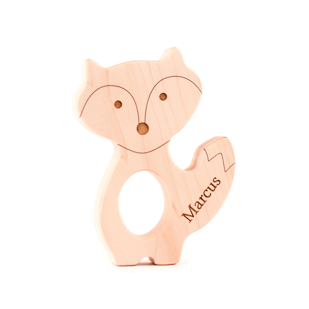 Natural Fox Wood Teether for Babies - Safe & Non-Toxic Teething Toy for Soothing Sore Gums - Perfect for Infants & Toddlers at Home or On-the-Go