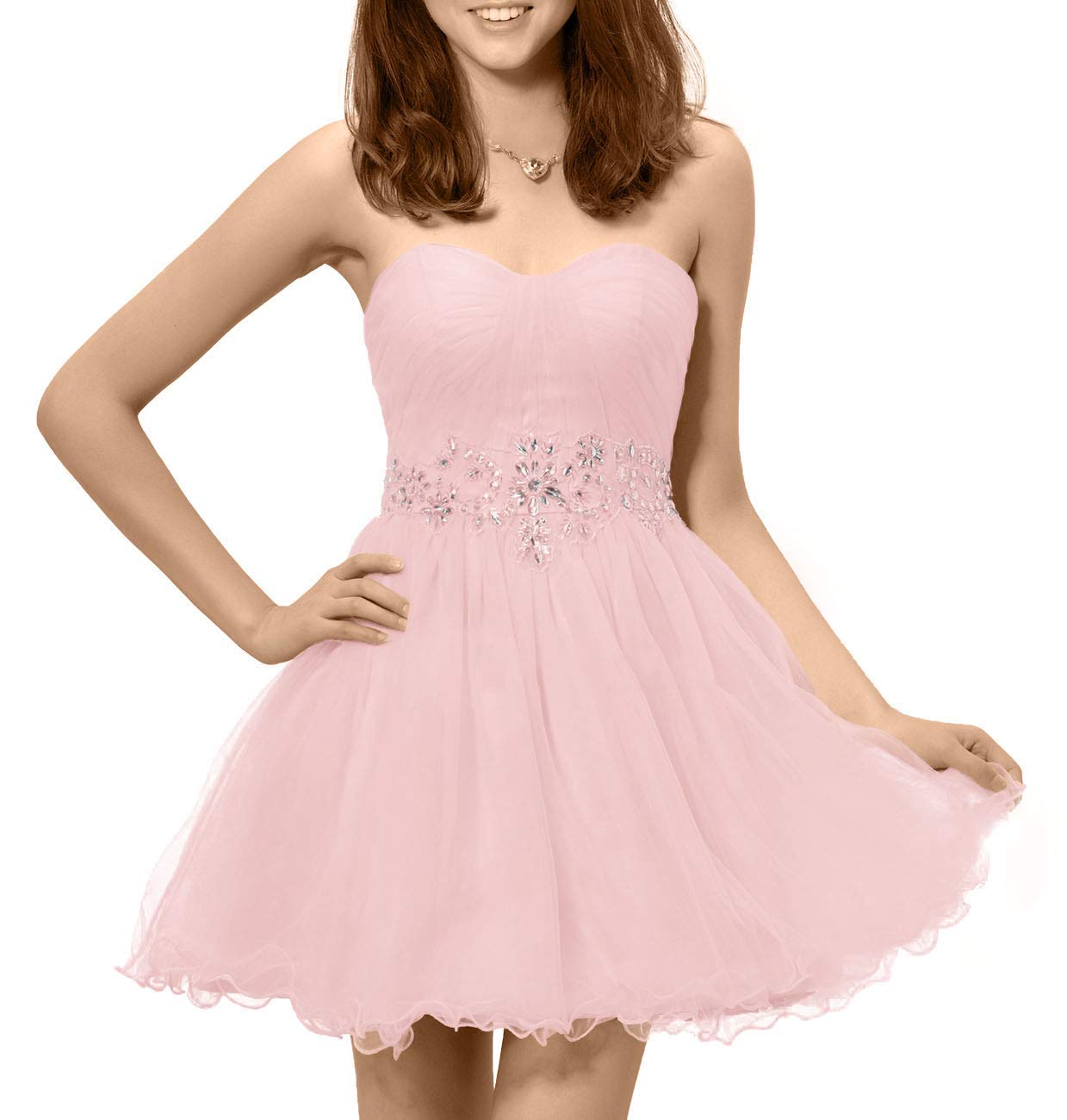 Elegant Beaded Strapless Sweetheart Prom Dress for Women - Short Homecoming Party Dress in Light Pink | Perfect for Prom, Homecoming, Cocktail Parties & Special Occasions