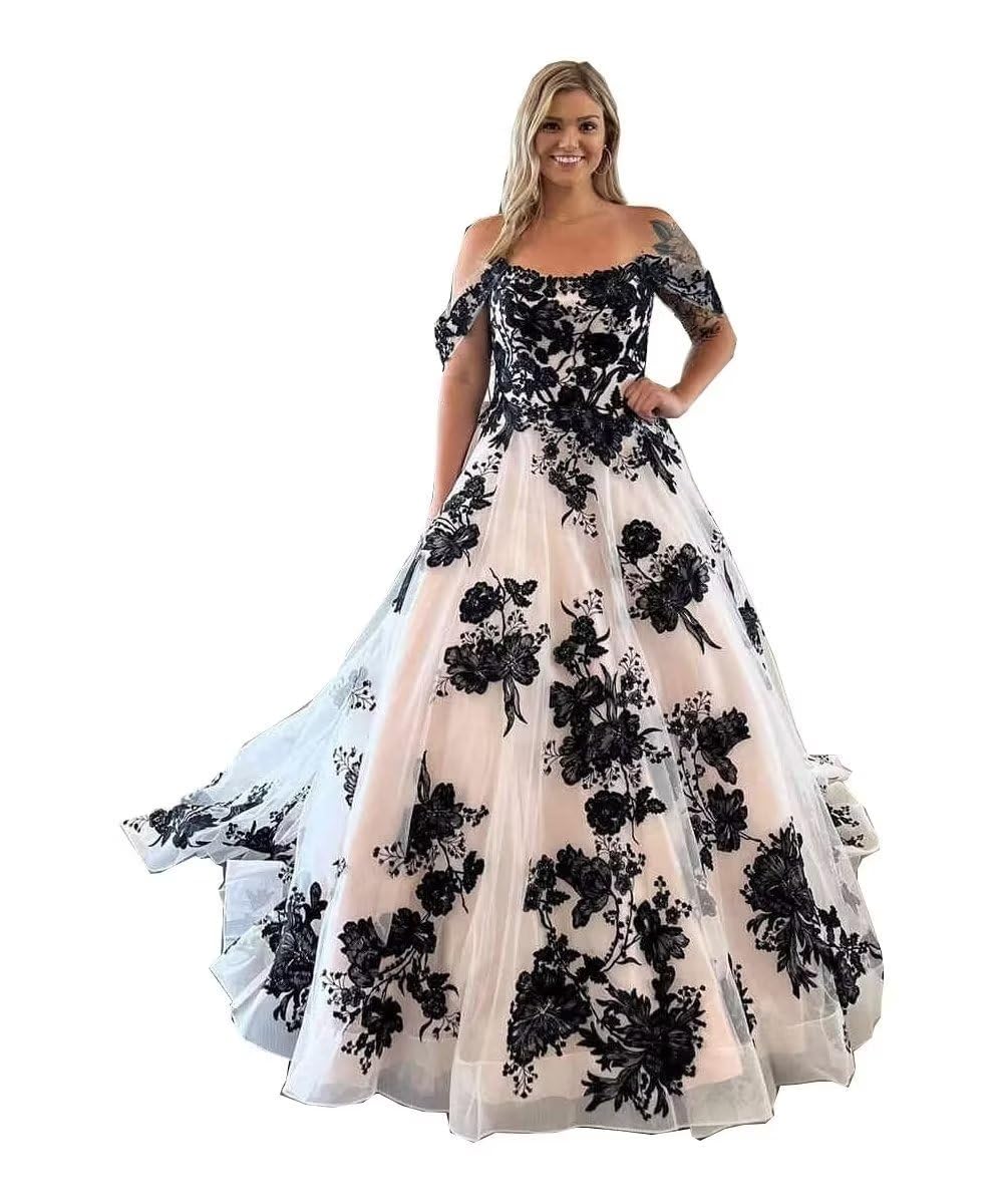 Elegant Off Shoulder Prom Dress for Women - Sweetheart Neckline Tulle Ball Gown with Floral Lace Applique | Perfect for Formal Evening, Homecoming, Wedding & Special Occasions