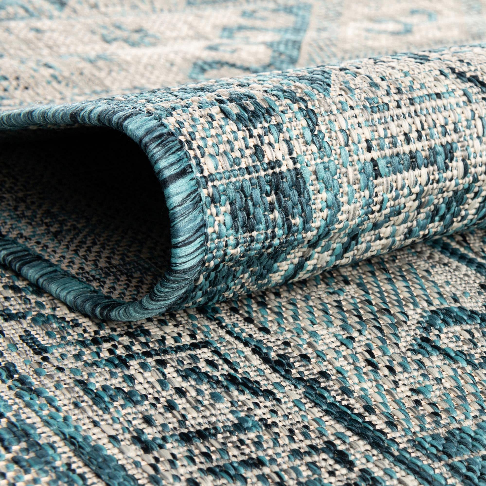 Aztec Flatweave Outdoor Rug 10' x 14' Teal - Durable & Stylish Area Rug for Patio, Deck, or Sunroom - Perfect for Living Rooms, Large Dining Areas & Open Floor Plans