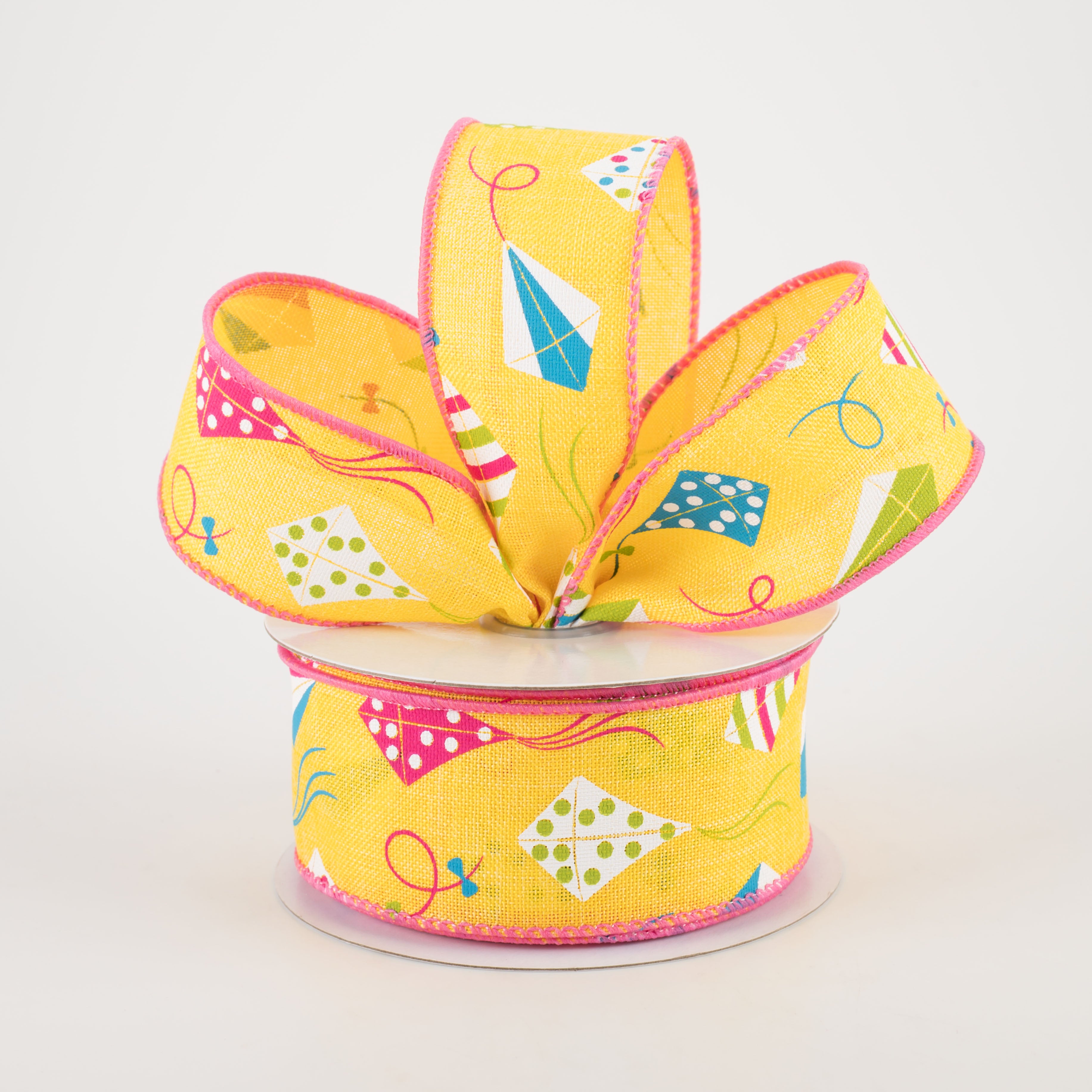 1.5 Inch Kite Ribbon - Bright Yellow, Lime Green, Fuchsia Pink & Turquoise Blue - 10 Yards Bulk Roll for DIY Crafts, Gift Wrapping & Party Decorations