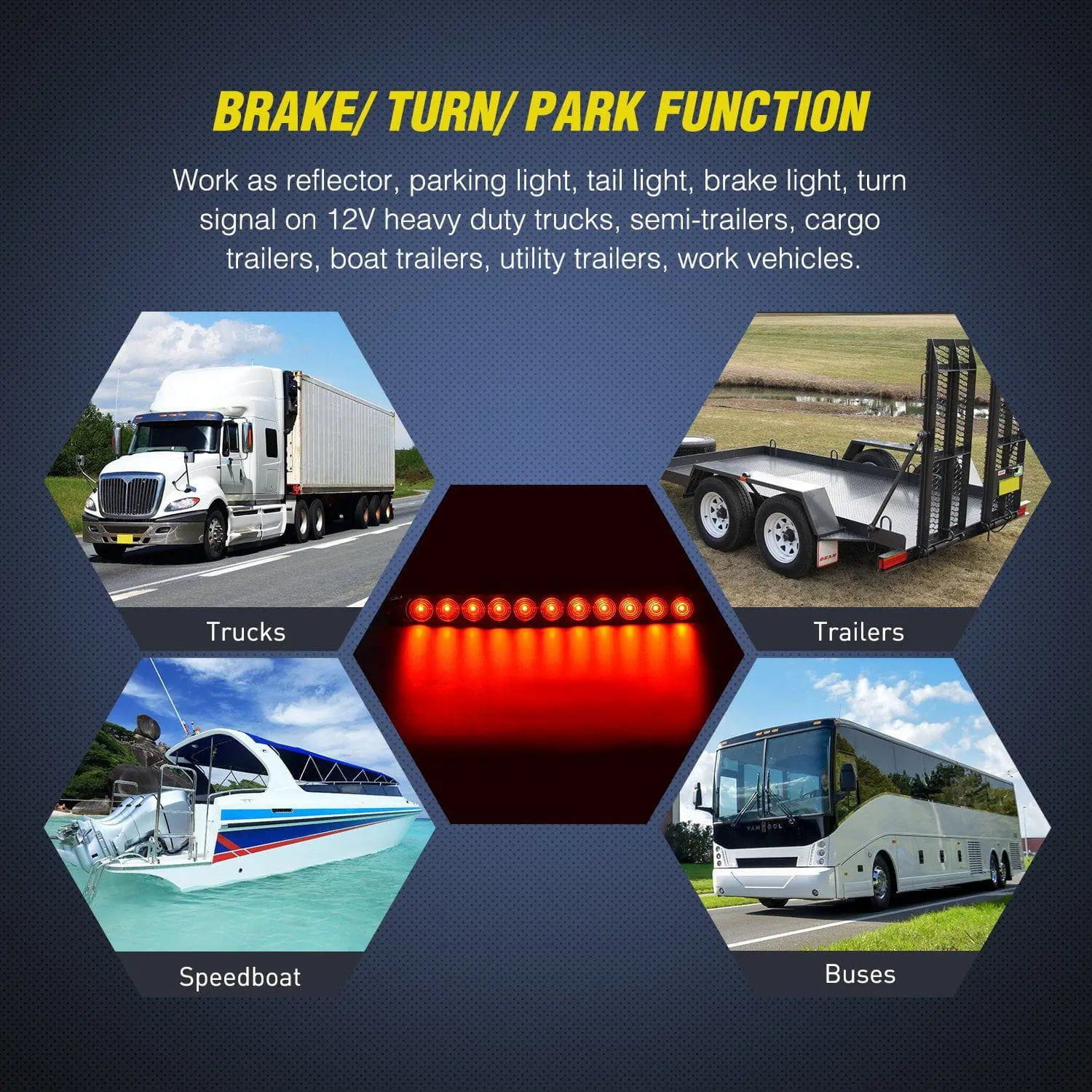16 Inch 11 LED Red Trailer Light Bar (Pair) - Waterproof & Durable for Trucks, Trailers, Off-Road Vehicles - Perfect for Night Driving, Emergency Signaling & Heavy-Duty Use