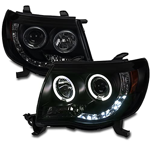 ZMAUTOPARTS LED Halo Projector Headlights - Black/Smoke - Compatible with 2005-2011 Toyota Tacoma - High Performance Lighting for Off-Road & Night Driving