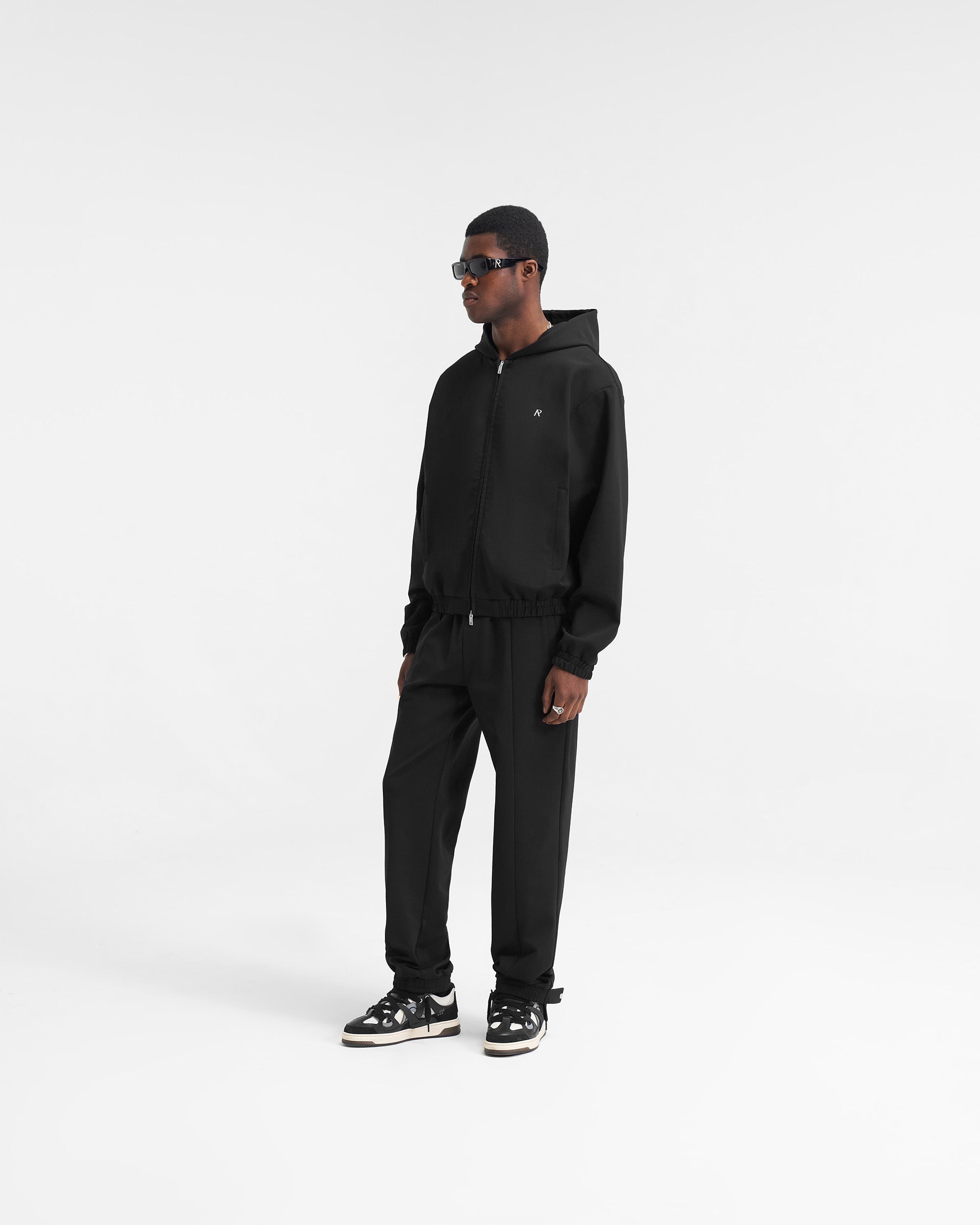 Men's Black Hooded Tracksuit Jacket - Lightweight Zippered Athletic Pullover for Running, Gym & Casual Wear