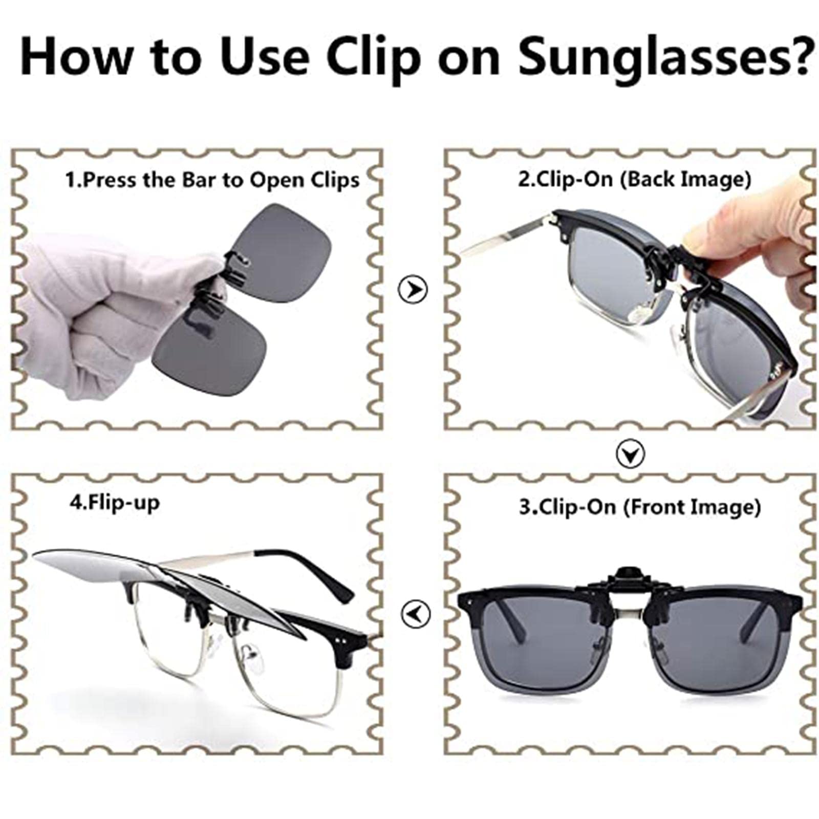 Polarized Clip-On Flip-Up Sunglasses for Men & Women - Rimless Over-Glasses Sun Shades for Driving, Holiday & Outdoor Activities