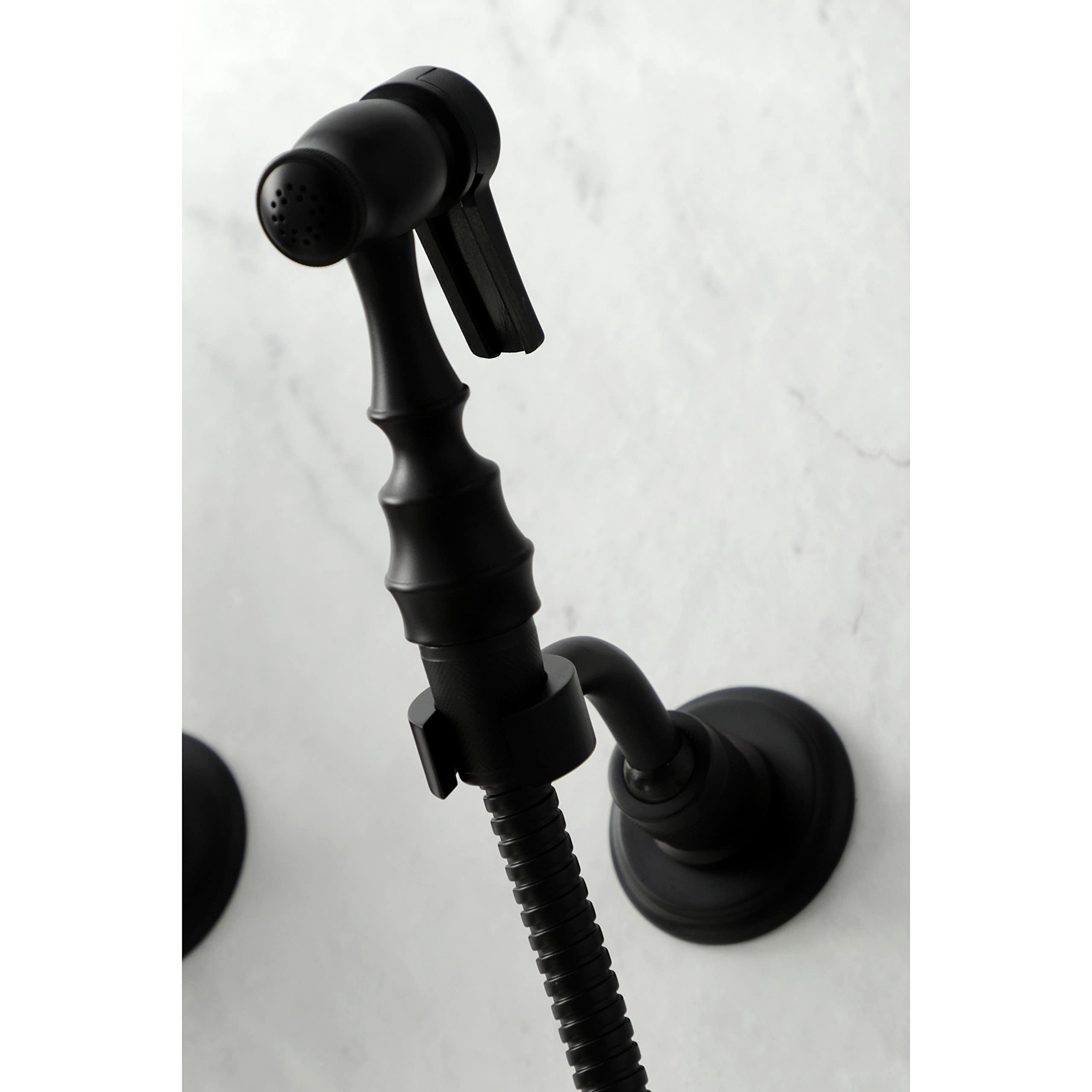 Kingston Brass KS1260AXBS Heritage Bridge Kitchen Faucet in Matte Black - High Arc Pull-Down Sprayer for Modern Farmhouse & Vintage Style Kitchens