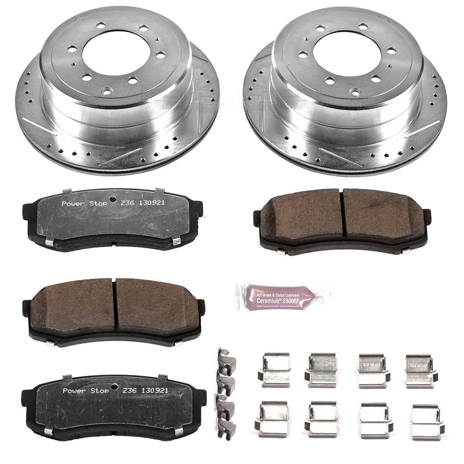 Power Stop K1156-36 Rear Z36 Truck & Tow Brake Kit - Carbon Fiber Ceramic Brake Pads & Drilled/Slotted Rotors for Heavy-Duty Towing & Off-Road Performance