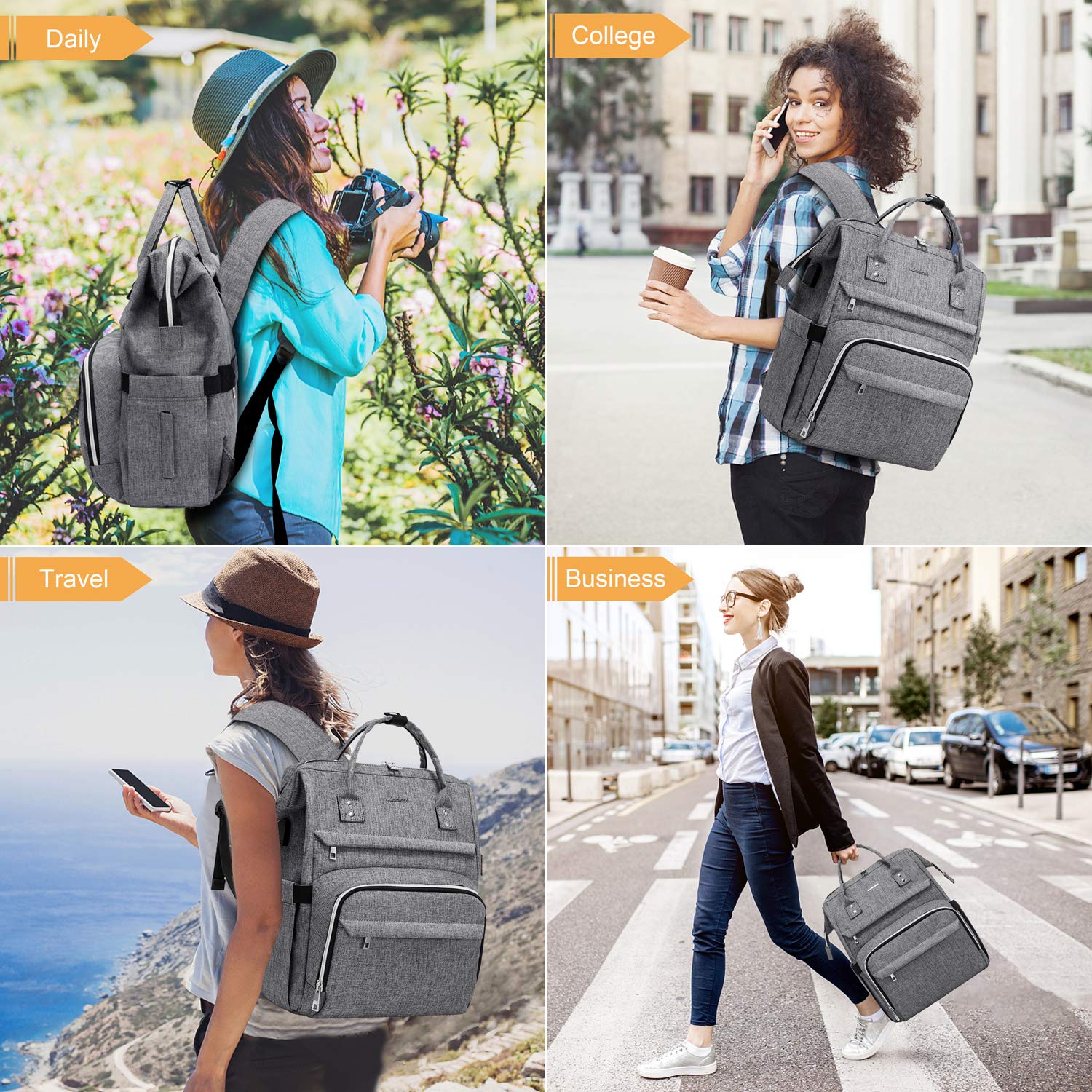 LOVEVOOK 15.6 Inch Laptop Backpack for Women - Waterproof Business Computer Bag with USB Charging Port, Perfect for Work, Travel & College (Upgraded Version) - Ideal for Office Professionals, Students & Commuters