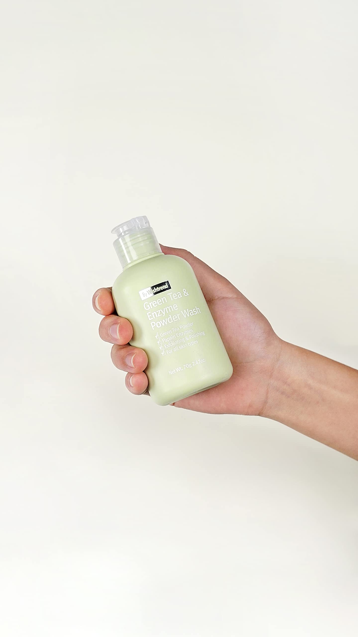 By Wishtrend Green Tea & Enzyme Powder Wash - 3.88 oz (110g) | Gentle Exfoliating Face Cleanser for Acne-Prone & Sensitive Skin | Perfect for Daily Skincare Routine & Travel