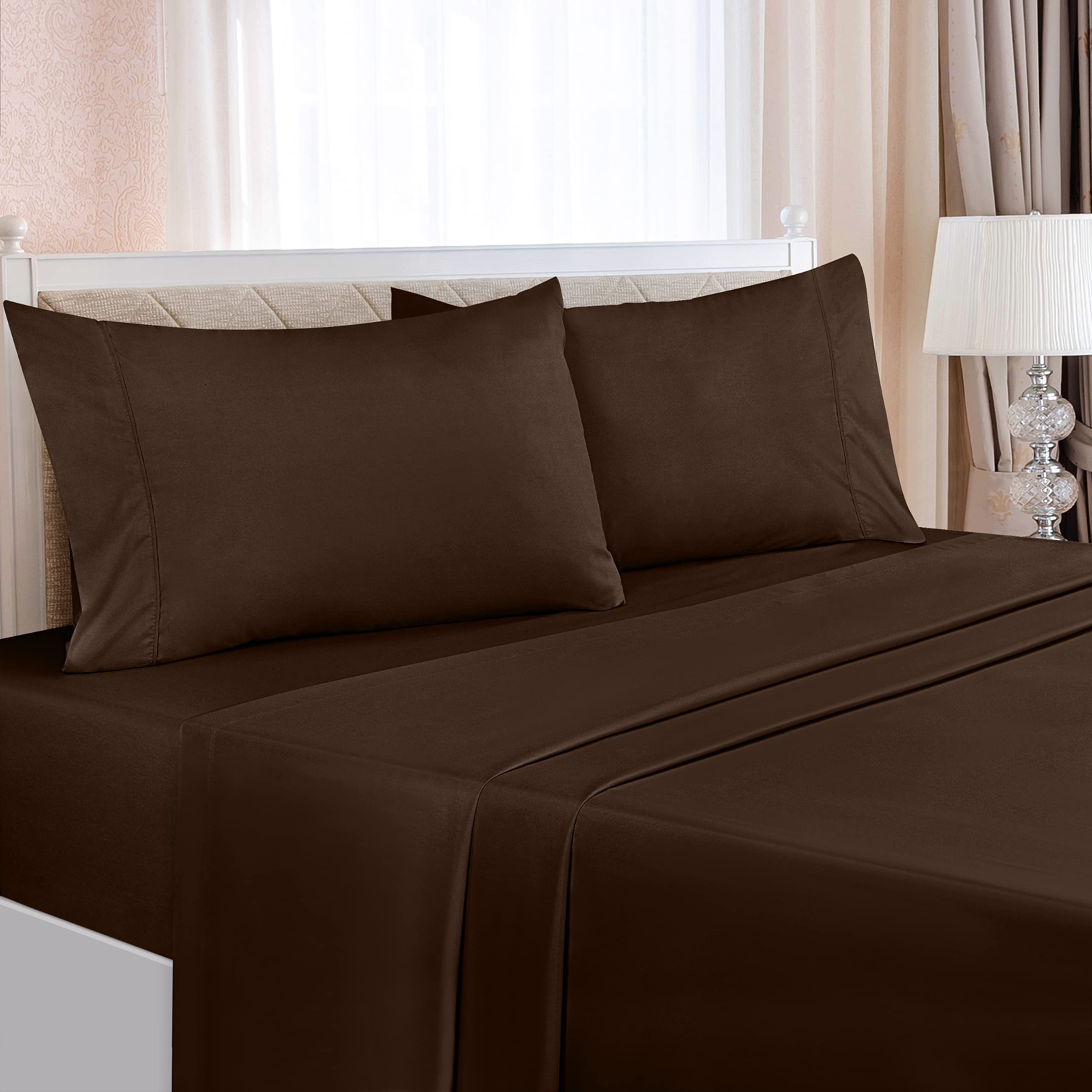 Luxury 6-Piece King Size Bed Sheet Set - 100% Egyptian Cotton, Hotel Quality (1 Flat Sheet, 1 Fitted Sheet with 13