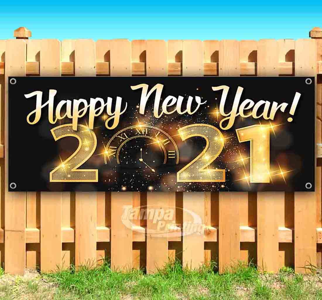 2021 New Year Celebration Banner - 13 oz Heavy-Duty Vinyl with Metal Grommets | Single-Sided Non-Fabric Decoration | Perfect for Parties, Events & Home Decor