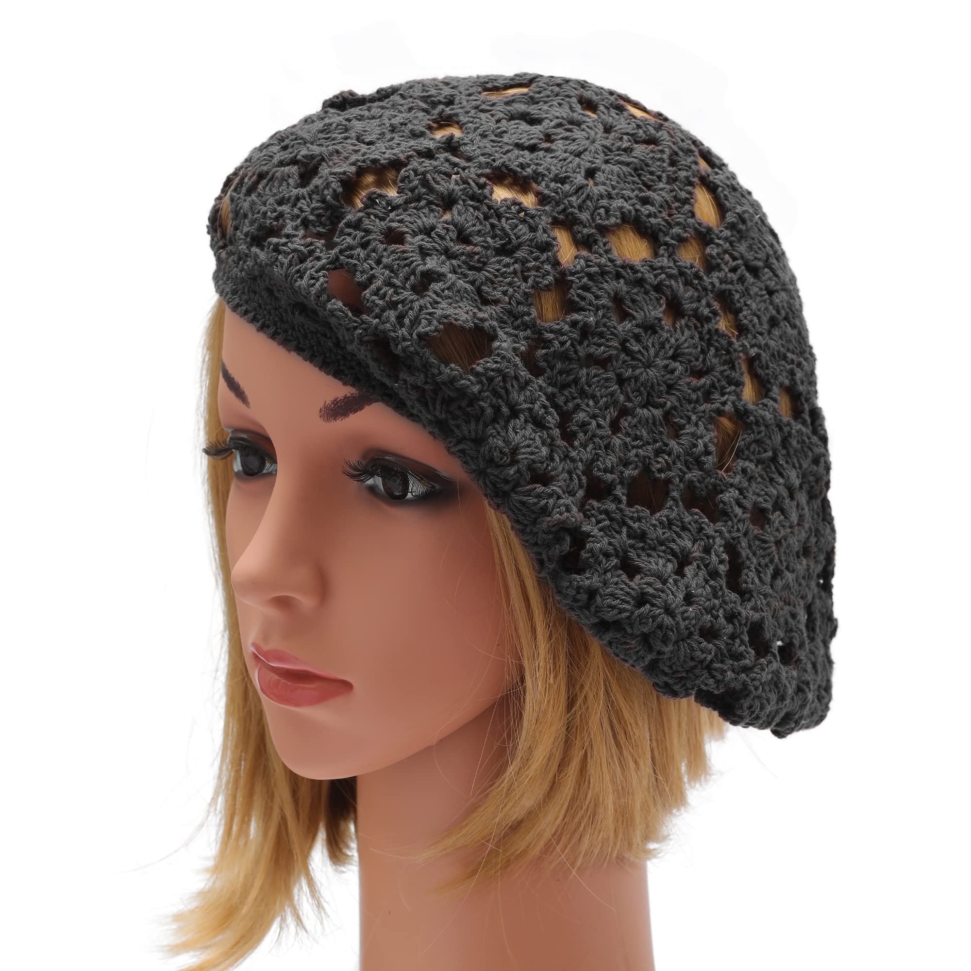 ZLYC Women's Cotton Slouchy Crochet Beret - Handmade Floral Cutout Beanie Hat for Winter Fashion | Perfect for Casual Outfits, Street Style & Photoshoots