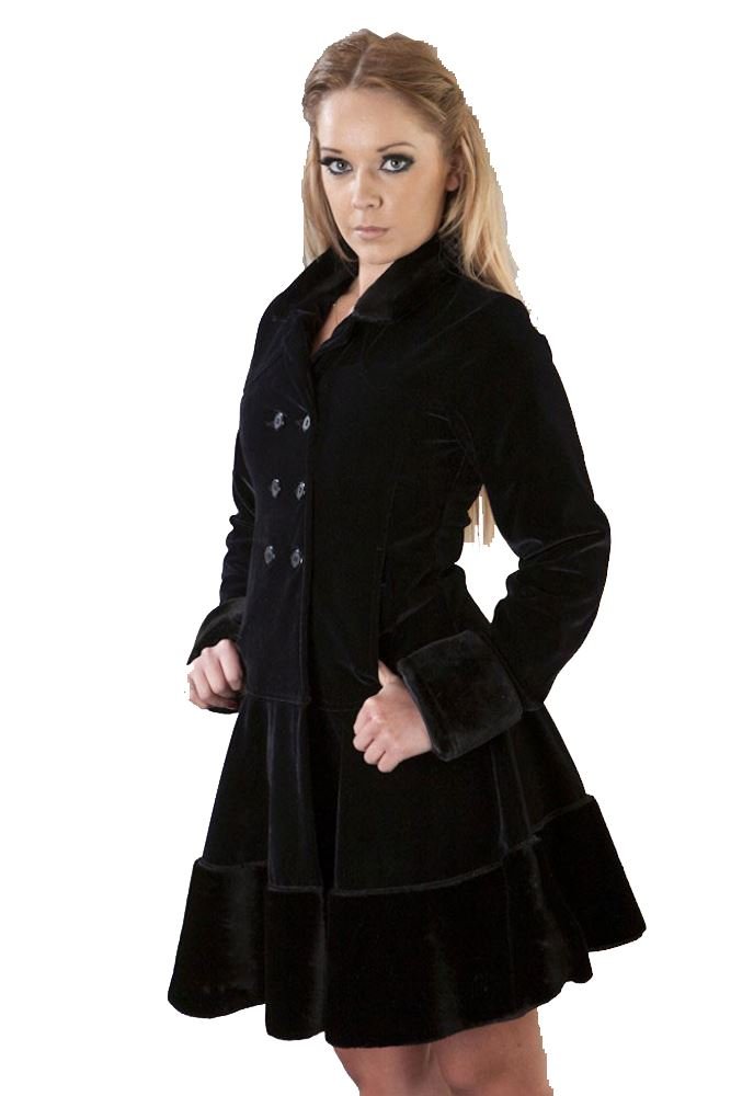 Burleska Black Velvet & Fur Women's Winter Coat - Elegant Dark Outerwear for Evening Events & Cold Weather