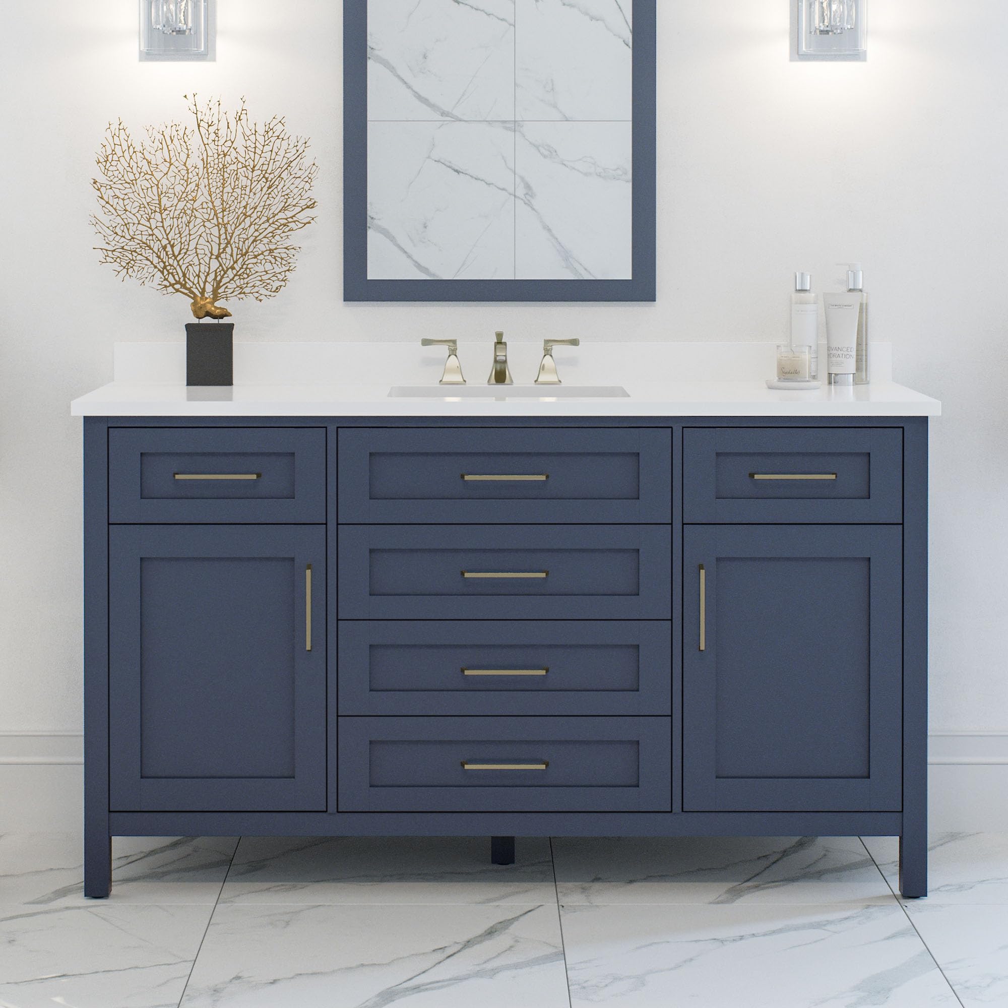 OVE Decors Tahoe II 60-Inch Single Basin Bathroom Vanity in Midnight Blue - Modern Bathroom Storage Solution for Small Spaces