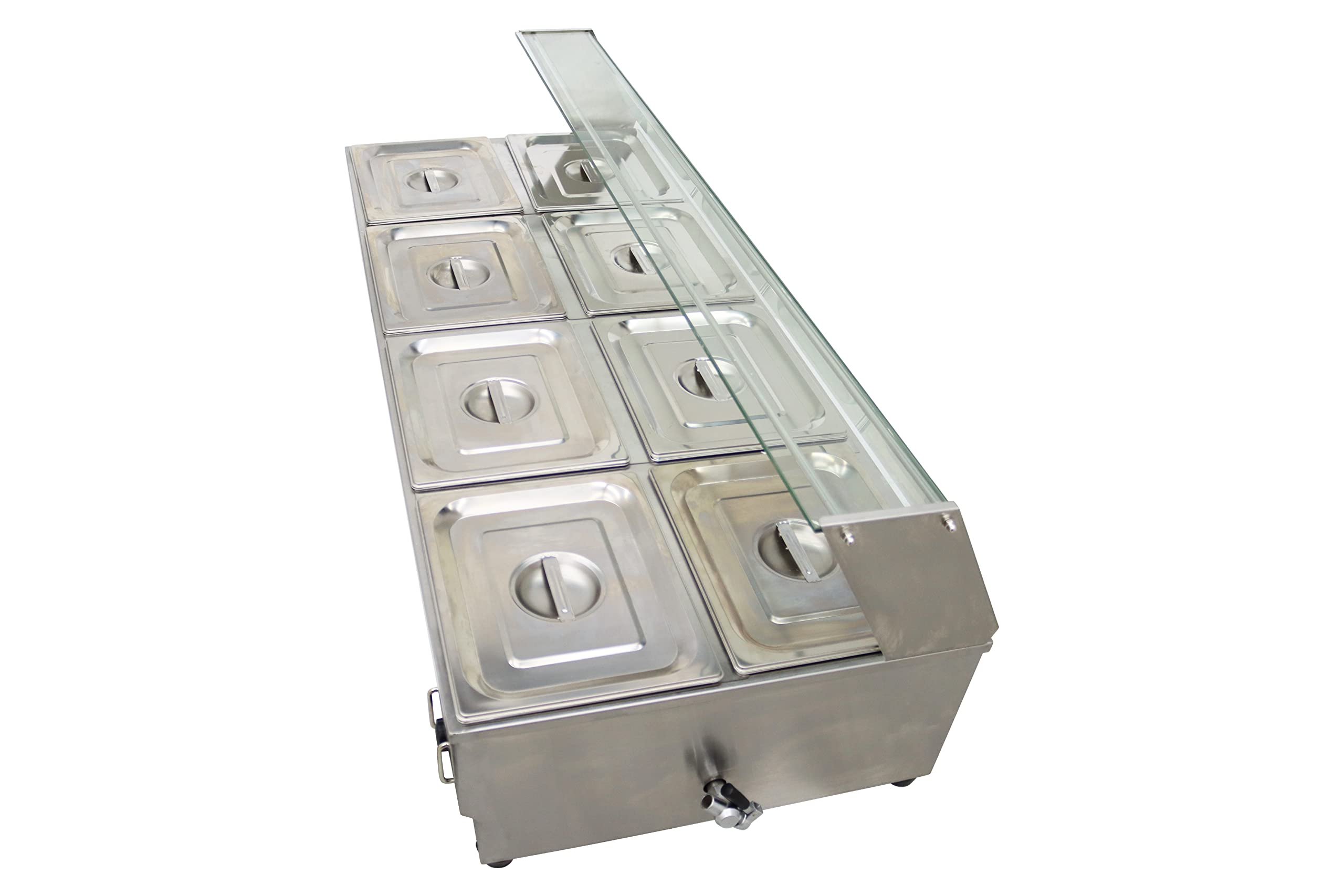 INTSUPERMAI Commercial 8-Pan Food Warmer - 6-Inch Deep Stainless Steel Bain Marie with Glass Shield - Countertop Buffet Steam Table for Soup, Canteen & Catering - 110V Electric Food Warmer for Restaurants, Cafeterias & Events