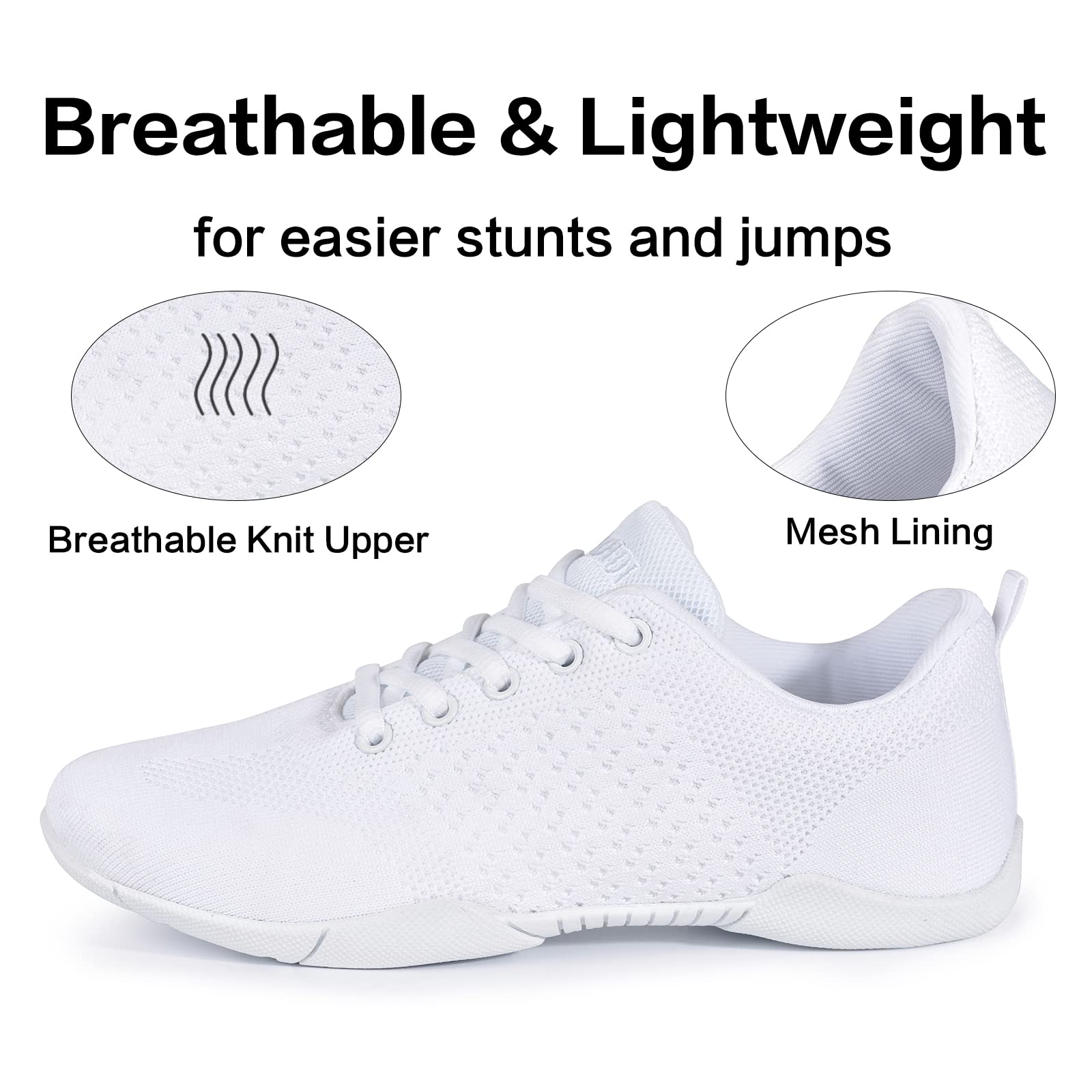 CADIDL Women's White Cheerleading Shoes - Lightweight Dance Shoes for Cheer, Pom, Gymnastics & Performance - Perfect for Competitions & Practice