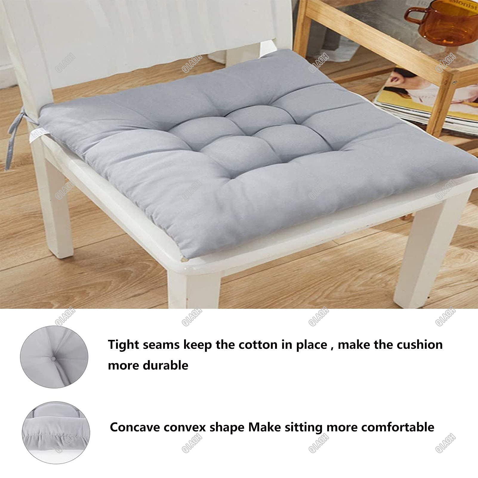 2 Pack Reversible Kitchen Dining Chair Cushions with Ties - Soft Seat Pads for Indoor Dining Tables, Home, Office & Restaurant Use