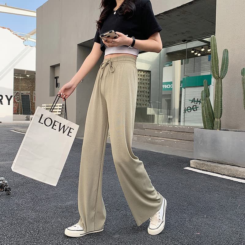 Women's Plus Size Ice Silk Loose Casual Pants - Wide Leg Yoga Pants with High Waist & Slim Fit - Solid Green Color (XL) - Perfect for Lounge Wear, Home Comfort & Summer Outfits