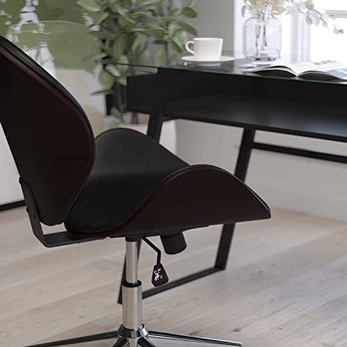 Black Faux Leather/Mahogany Frame