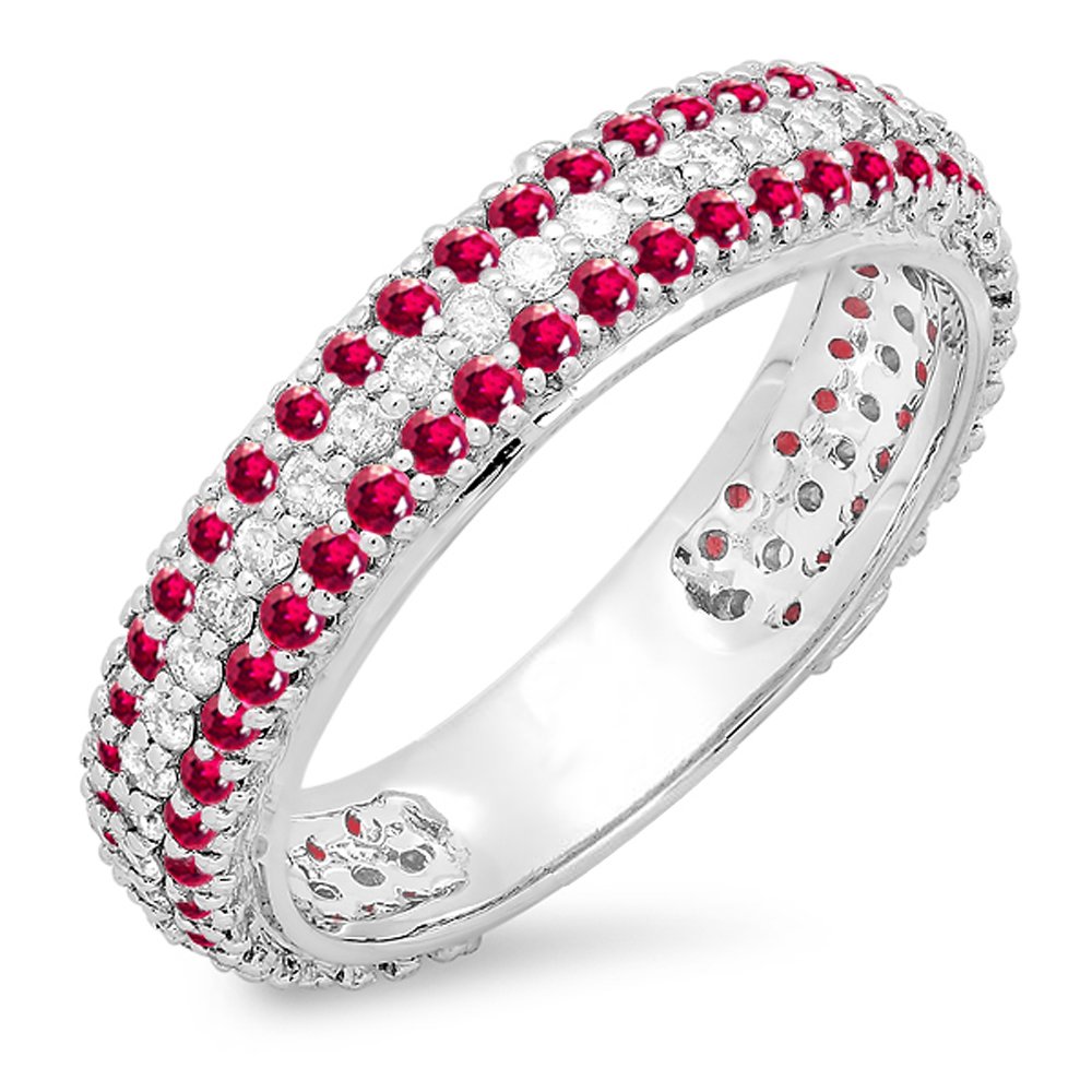 10K Solid White Gold Round White Diamond & Ruby Women's Anniversary Wedding Eternity Band Ring – Perfect for Engagements, Anniversaries & Special Occasions