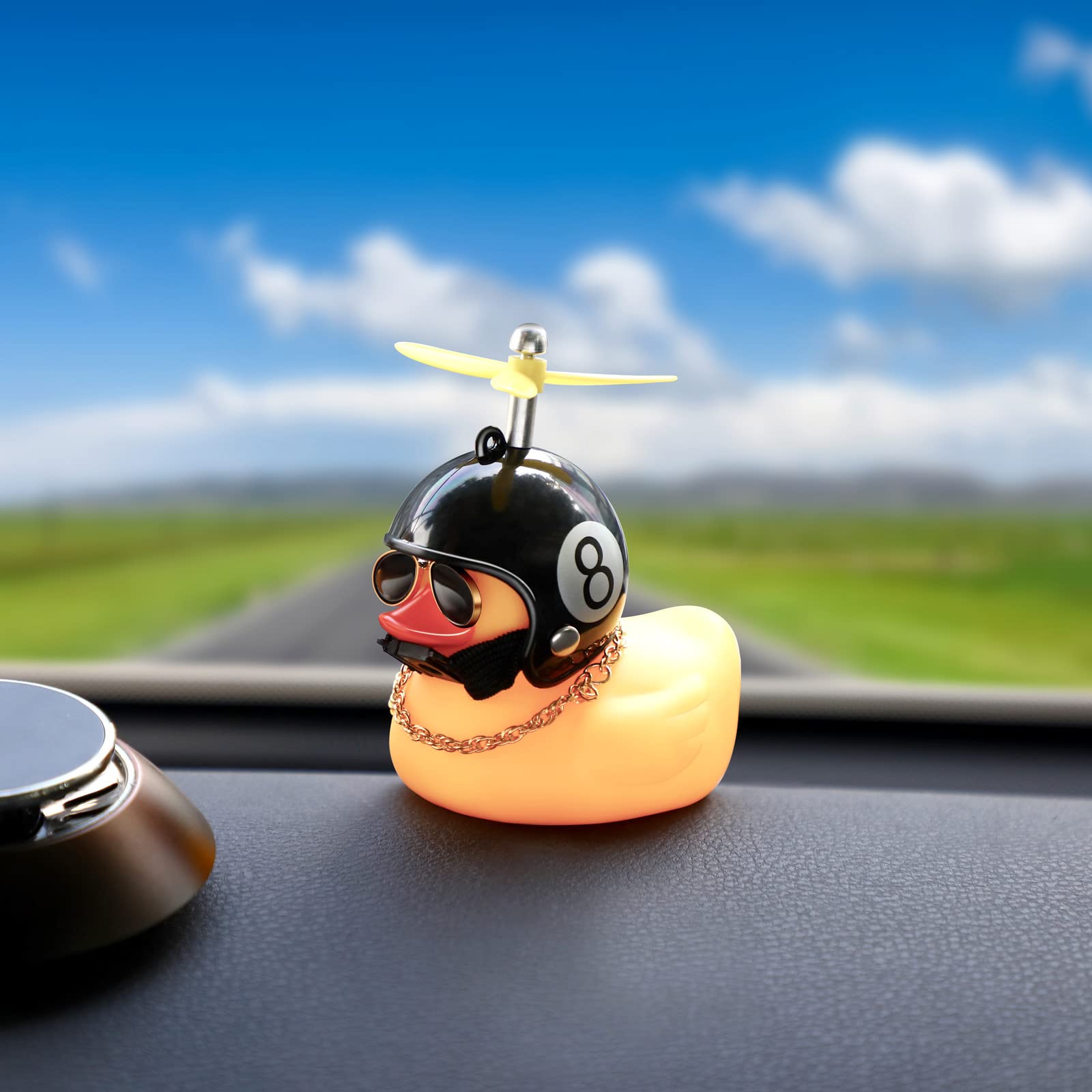 2 Pack Swinging Duck Car Hanging Ornament - Rubber Duck Dashboard Decor with Propeller Helmet - Fun Rear View Mirror Pendant for Car Accessories - Yellow Duck Car Charm (Chain Style) - Perfect for Gifts, Car Lovers & Vehicle Decoration