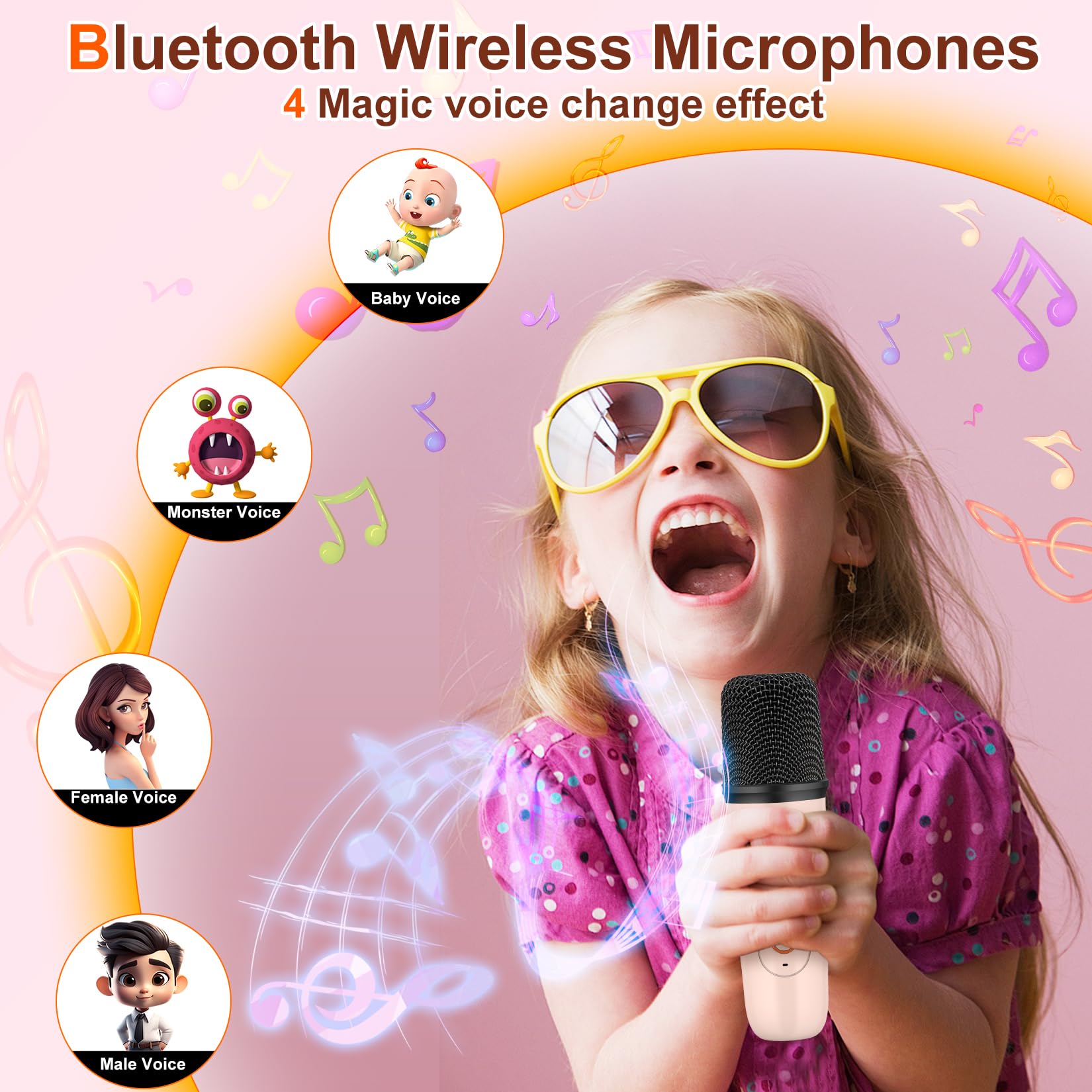 Portable Kids Karaoke Machine with Bluetooth Speaker, 2 Wireless Microphones & LED Lights - Best Music Player Toy Gift for Boys Girls Ages 4-10 - Perfect for Birthday Parties, Family Gatherings & Indoor Singing Fun (Pink)