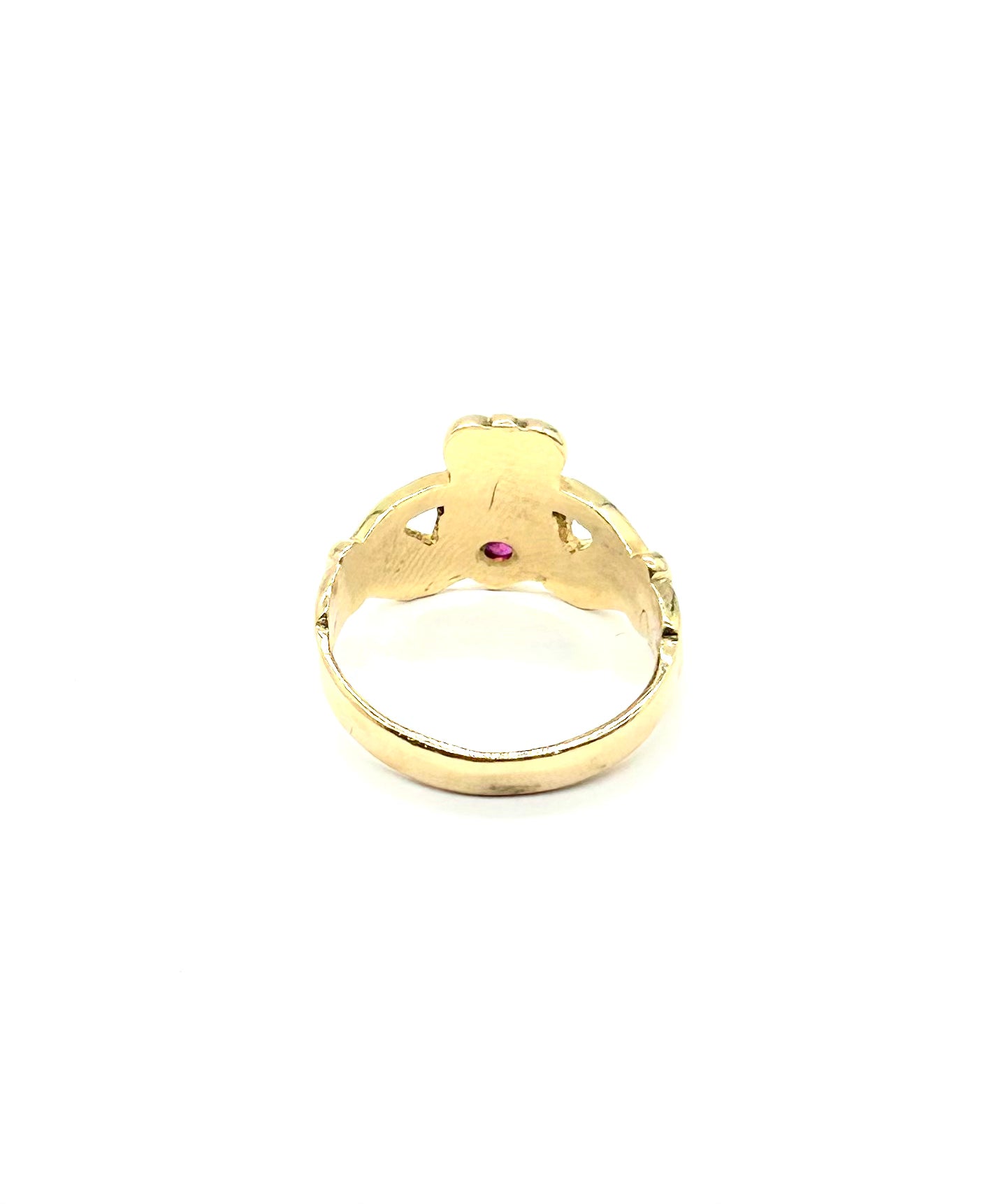 14K Gold Claddagh Ring for Women with Genuine Round Ruby - Irish Love Friendship Loyalty Jewelry Gift for Anniversary, Valentine's Day & Special Occasions