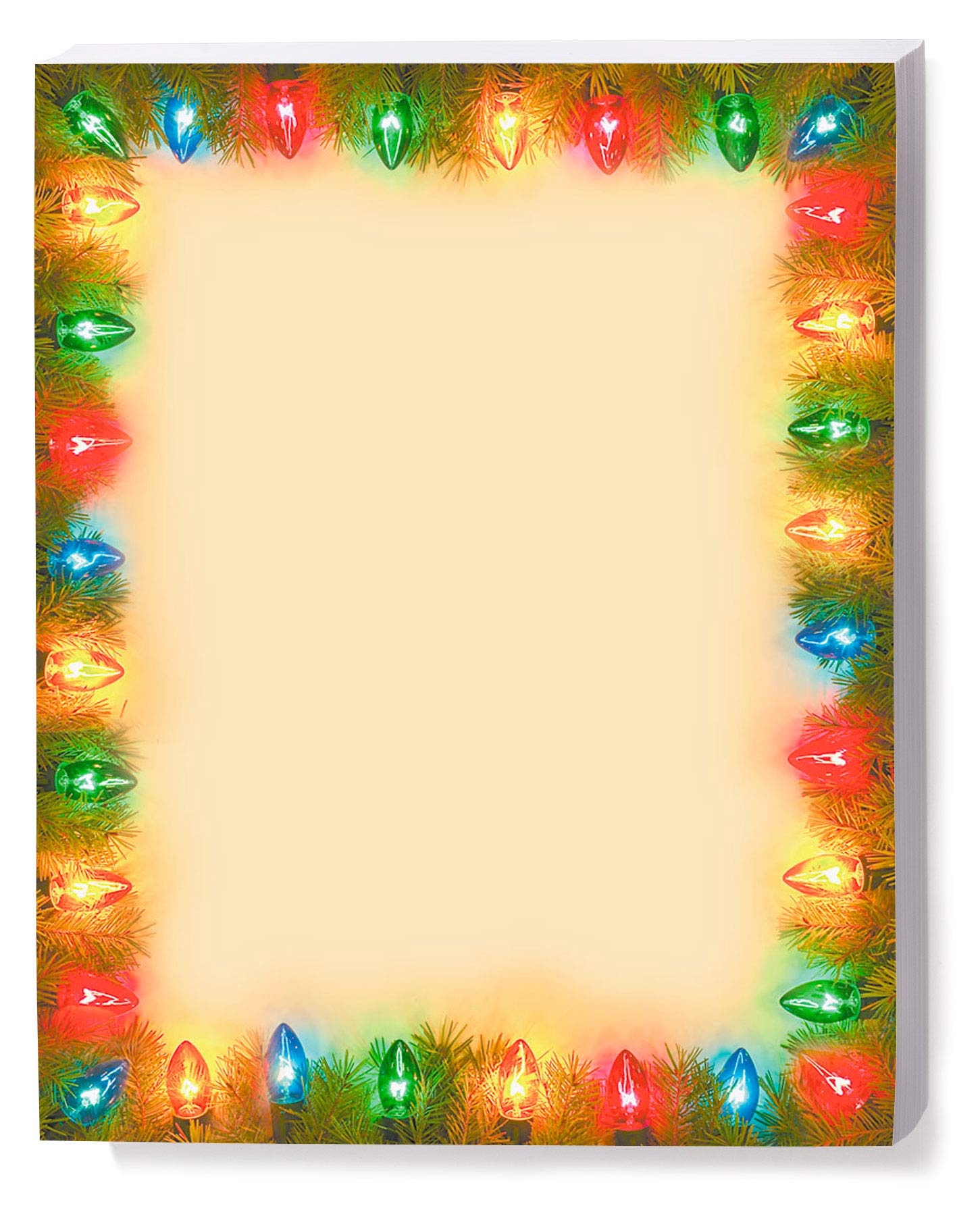 Festive Pine Lights Christmas Holiday Stationery - Elegant Premium Border Paper & Letterhead 8.5 x 11, 100 Sheets - Winter Theme Decorative Printer Paper for Holiday Cards, Invitations & Seasonal Correspondence