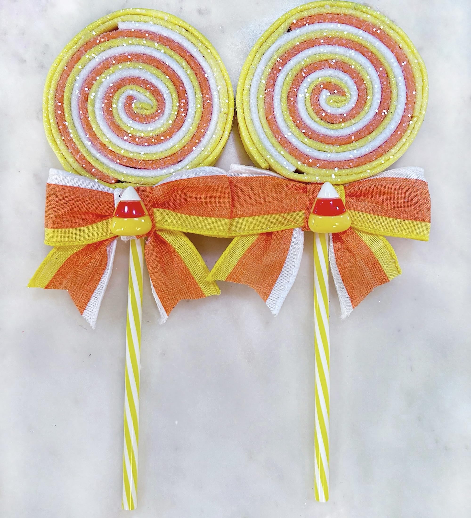 Handmade Faux Halloween Candy Corn Lollipops - Candy Wreath Decorations & Embellishments for Halloween Party Decor, Trick or Treat Displays, and Festive Home Decorations