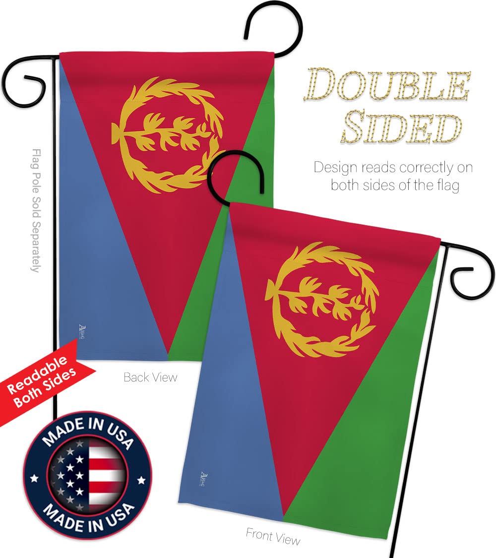 Americana Home & Garden Eritrea Double-Sided Garden Flag Set with Stand - Country Regional Nation House Decoration Banner for Yard, Patio & Outdoor Decor - Made in USA