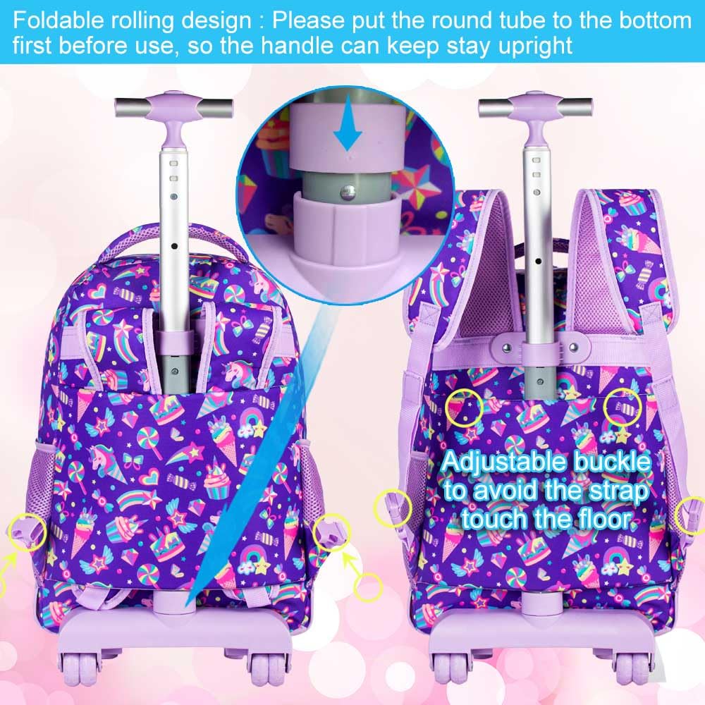 3PCS Kids Rolling Backpack with Wheels - Durable Wheeled School Bag for Boys & Girls, Includes Lunch Bag - Perfect for School, Travel & Daily Use
