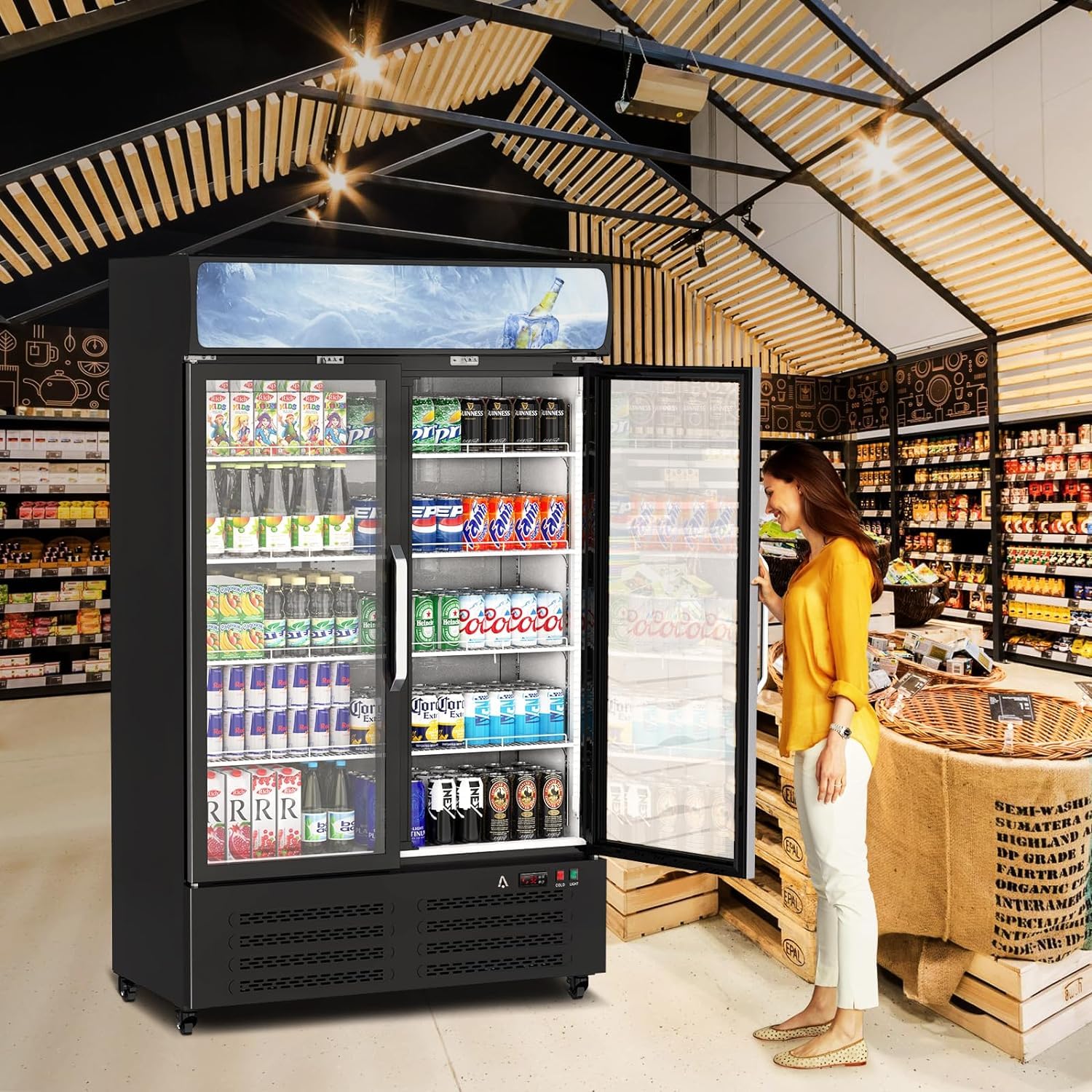 GARVEE 26.2 Cu. Ft. Upright Commercial Display Refrigerator with Double Glass Doors - Perfect for Restaurants, Grocery Stores, and Convenience Shops