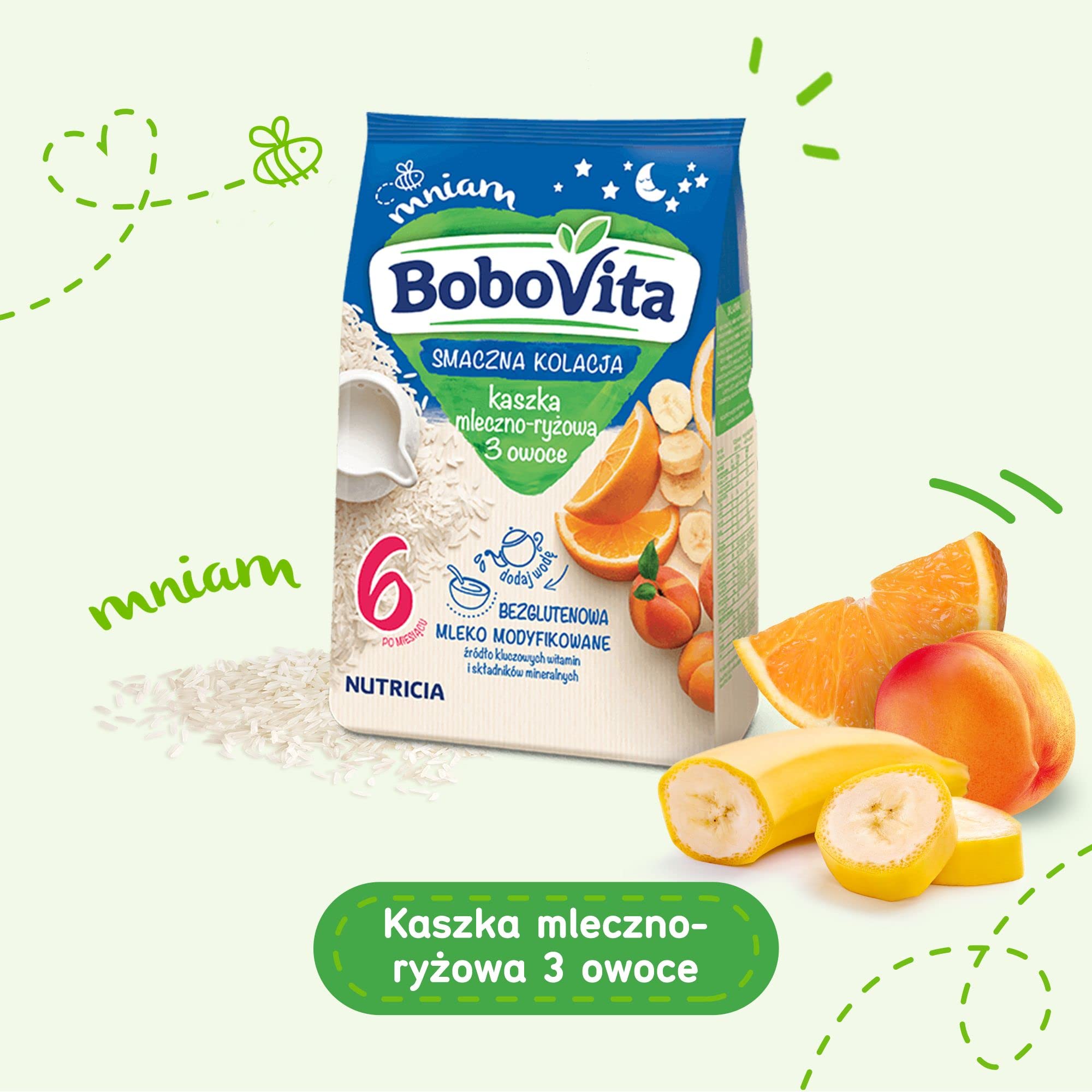 Organic Bobovita Milk & Rice Multifruit Baby Cereal - 230g (8.1oz) | Easy-to-Digest First Food for Infants 4+ Months | Ideal for Weaning, Travel & On-the-Go Feeding