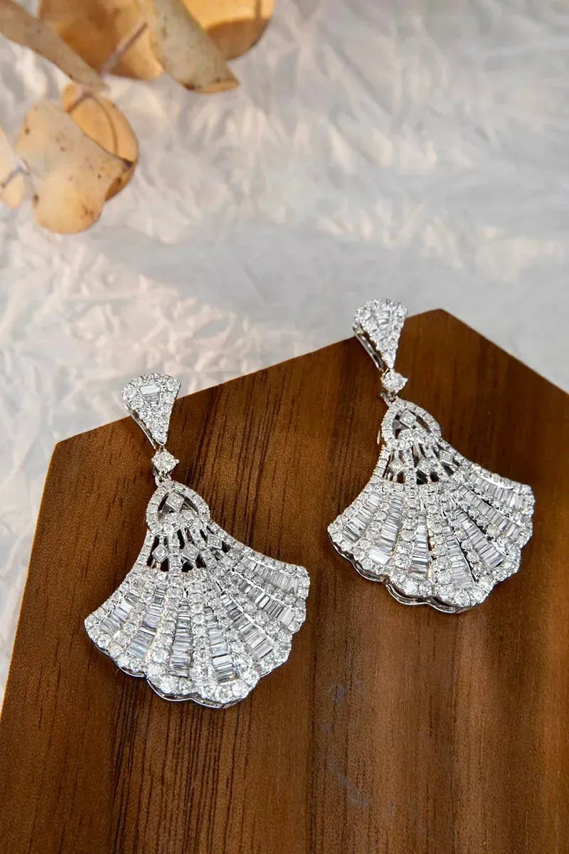 18K White Gold Elegant Skirt Design Diamond Drop Earrings - 1.9 Carat Natural Real Diamonds for Women | Perfect for Senior Banquets, Weddings & Special Occasions