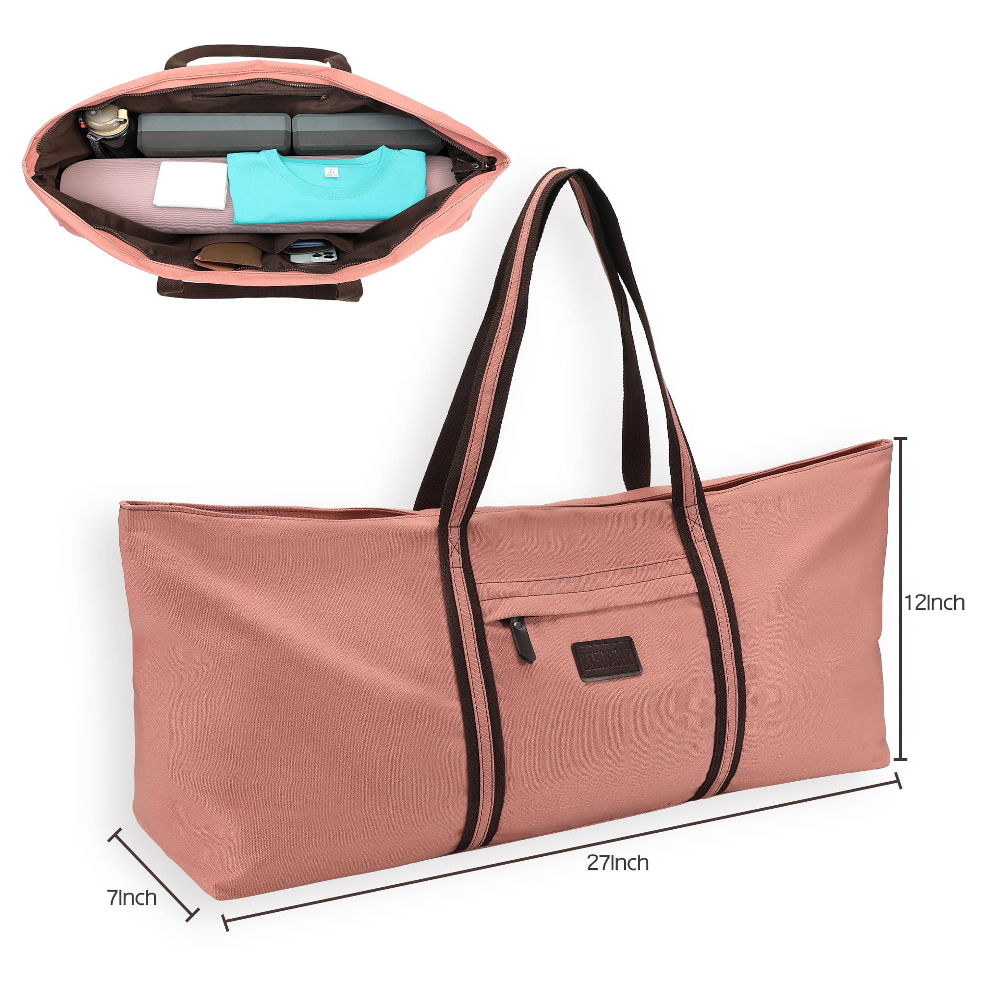 Extra Large Yoga Mat Tote Bag with Multi-Functional Storage Pockets - Full-Zip Gym Bag for Pilates, Sports & Yoga - Perfect for Gym, Travel & Workout Storage