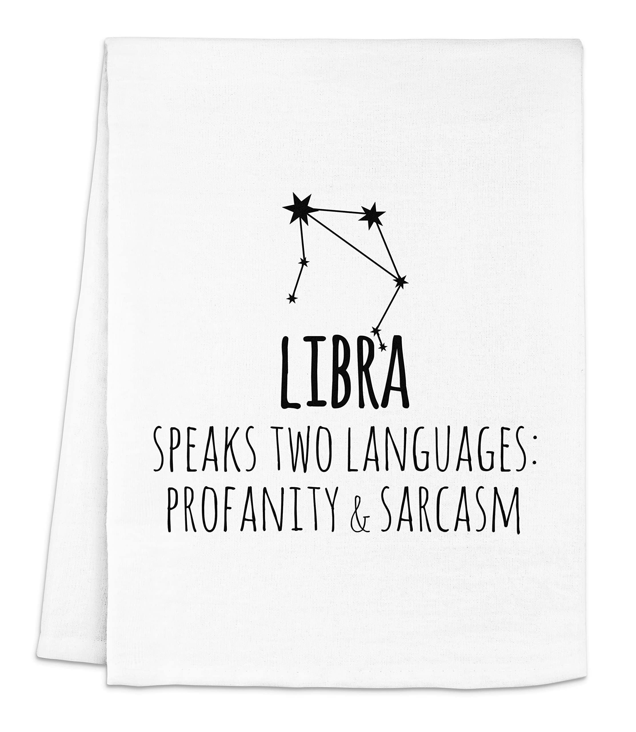 Funny Zodiac Sign Flour Sack Kitchen Towel - Libra Design | Sweet Housewarming Gift & Farmhouse Decor | Perfect for Kitchen, Dining Room, or Gift Giving (White)