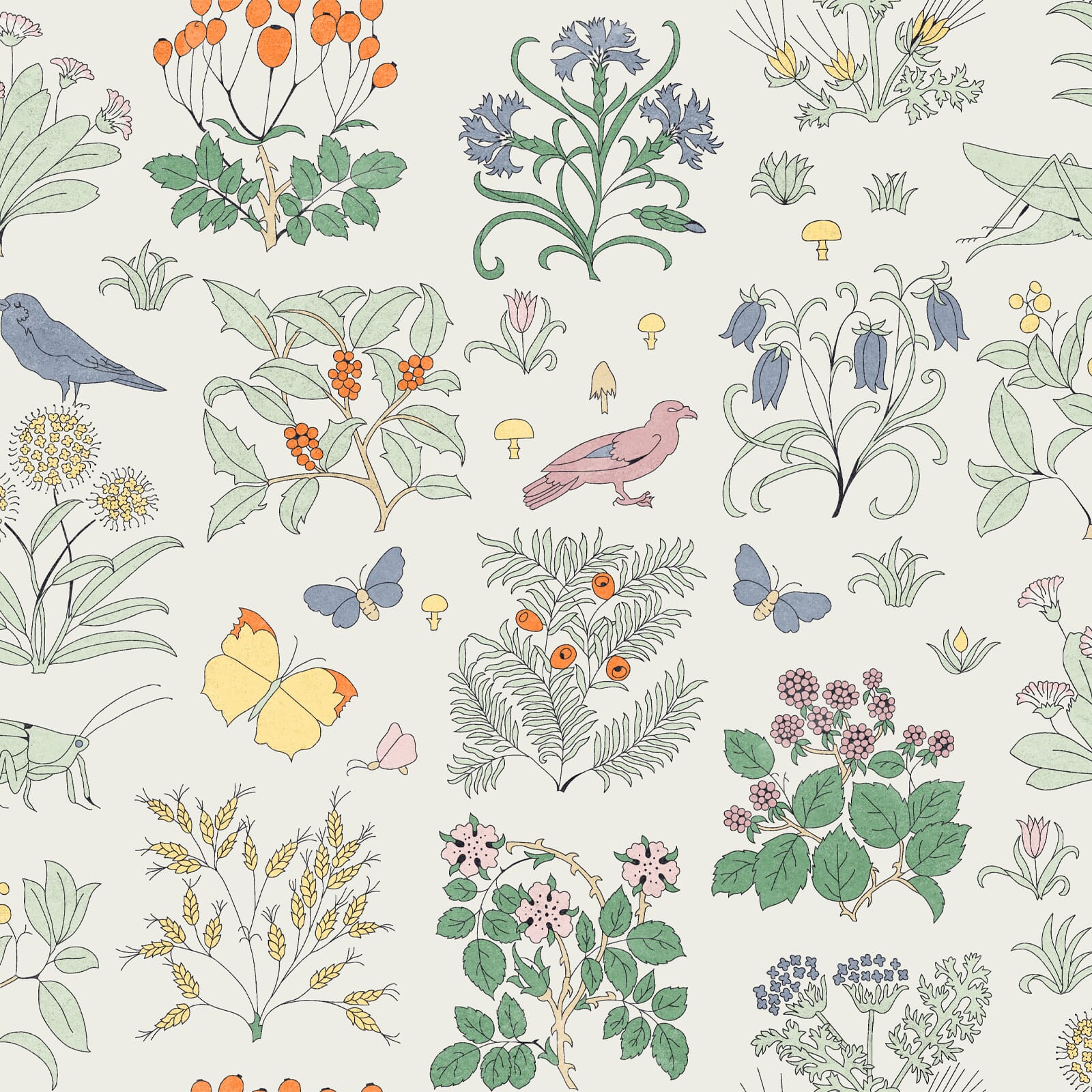 VOYSEY'S GARDEN MAGNA Wallpaper Sample - Off White Peel & Stick Wallpaper for Home Decor, Nursery, Bedroom & Living Room