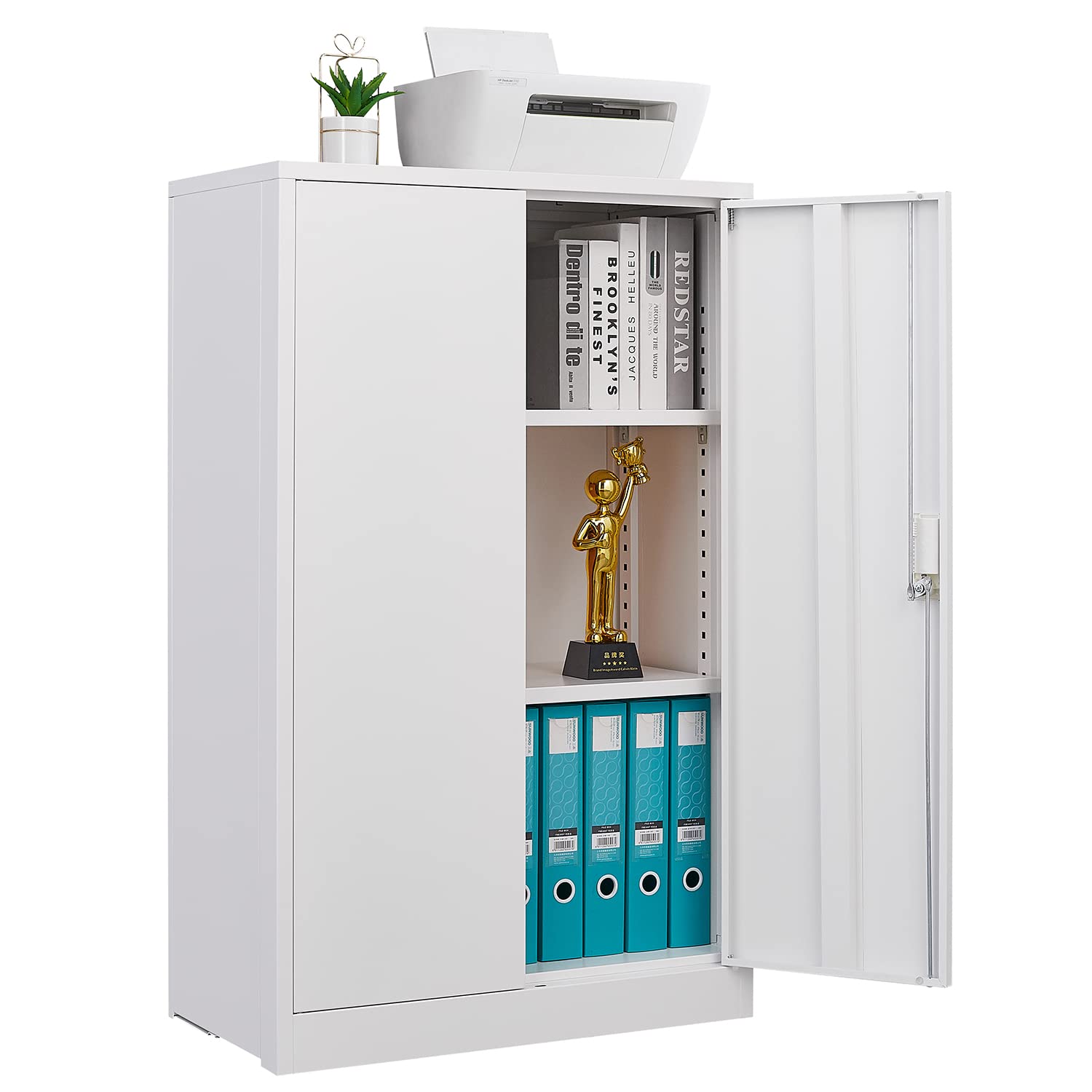 NicBex White Metal Storage Cabinet - Locking File Cabinet with Adjustable Shelves, Foldable for Home Office, School & Garage Organization | Secure Document & Supply Storage Solution