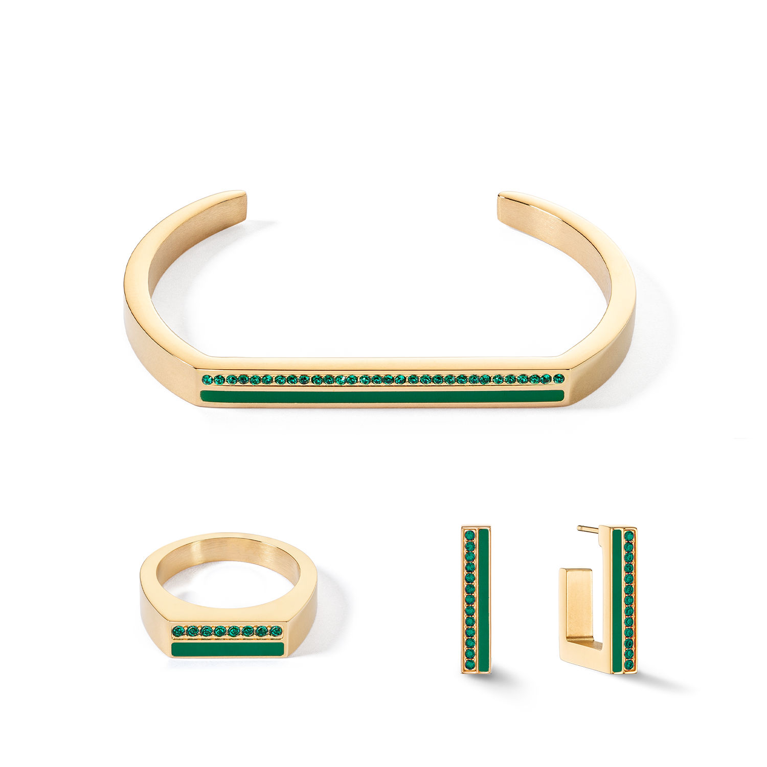 Elegant Square Striped Ring in Gold and Green - Perfect for Parties, Weddings, and Everyday Fashion Accessories