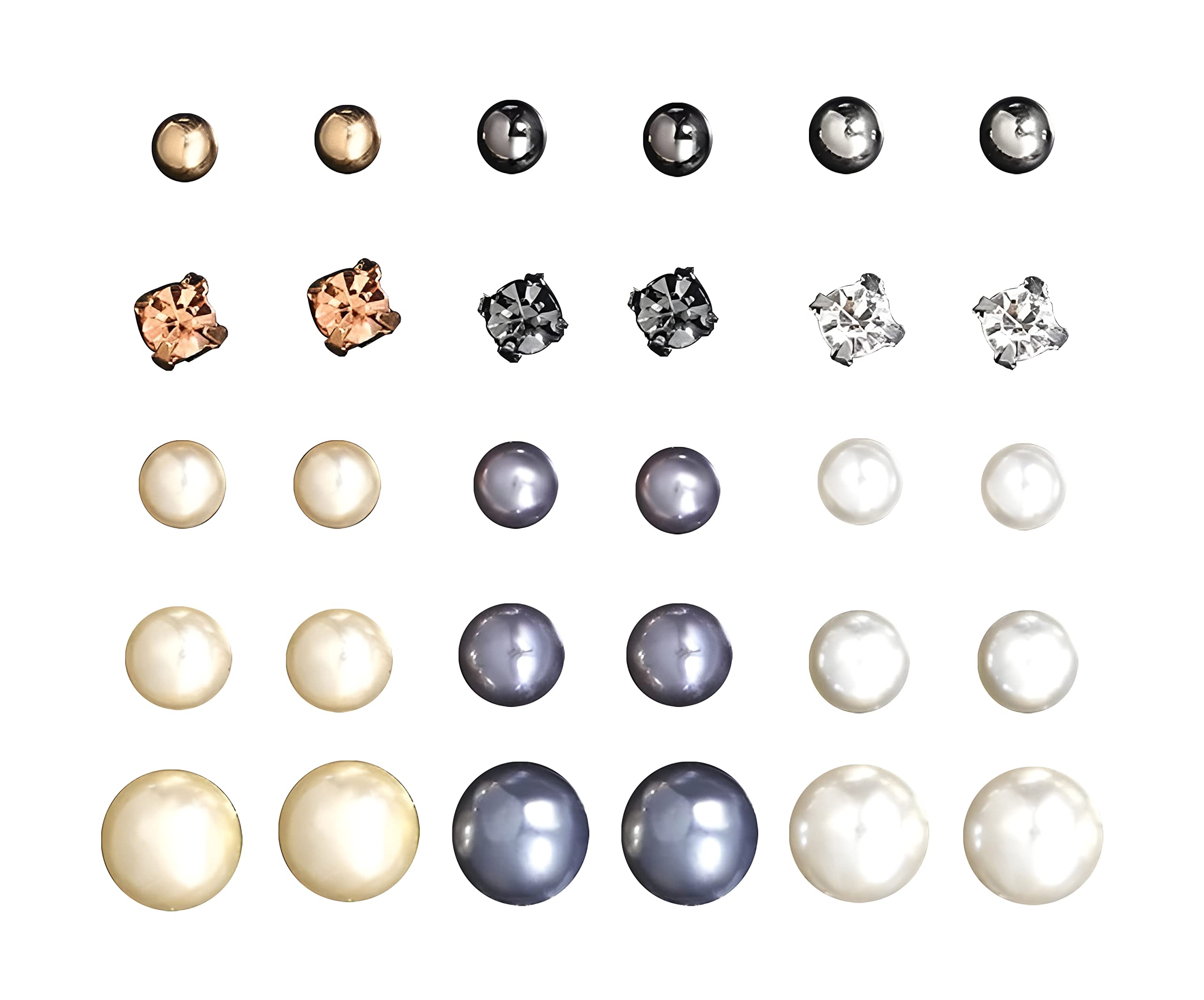 ANNACREATIONS Korean Fashion Jewelry Set - 15 Pairs Stud & Pearl Rhinestone Earrings for Women & Girls | Trendy Accessories for Party, Wedding & Daily Wear