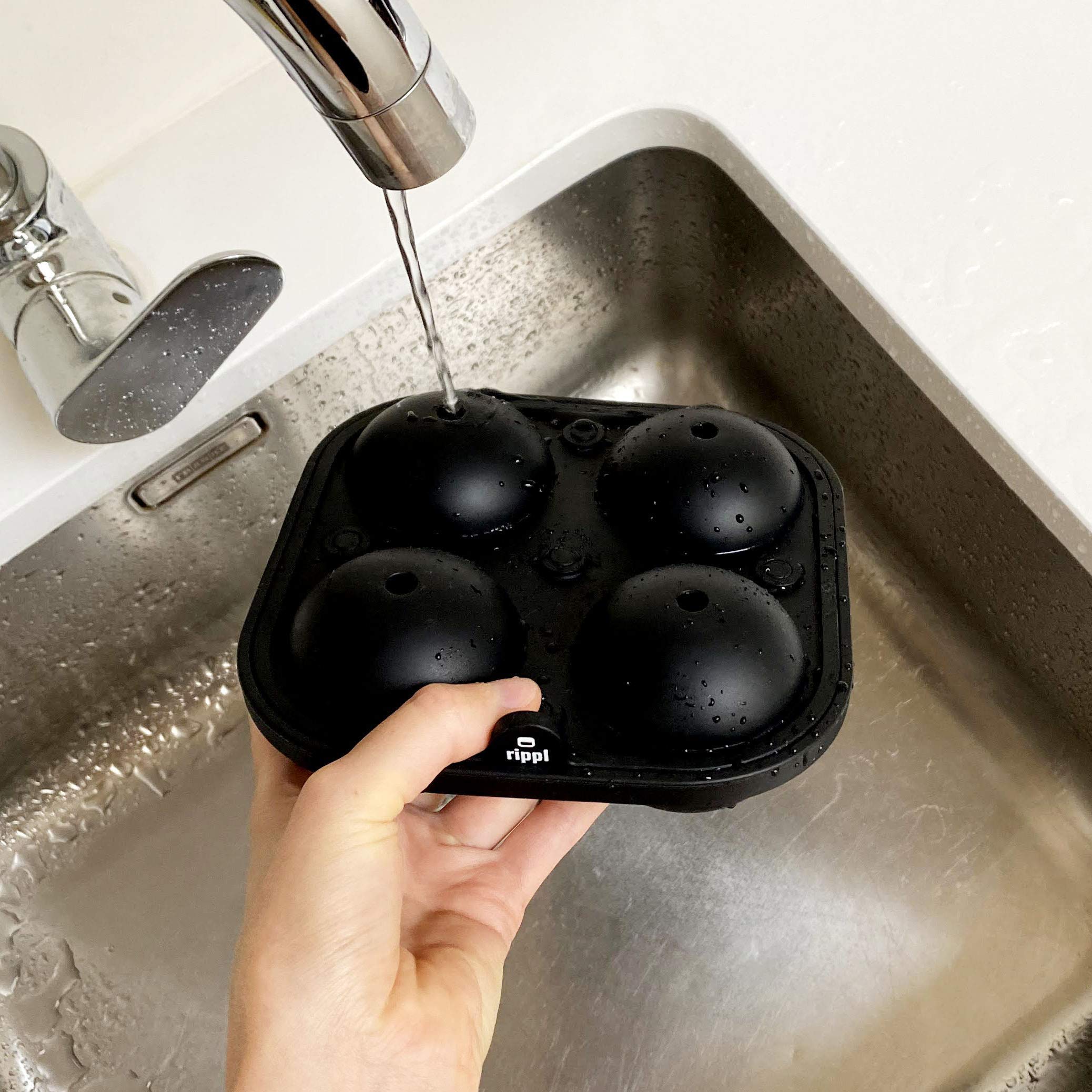 Premium Silicone Ice Sphere Tray - 4-Cavity Large Ice Ball Mold for Whiskey & Cocktails - Perfect for Bourbon, Scotch, and Chilled Drinks - BPA-Free & Easy Release - Black