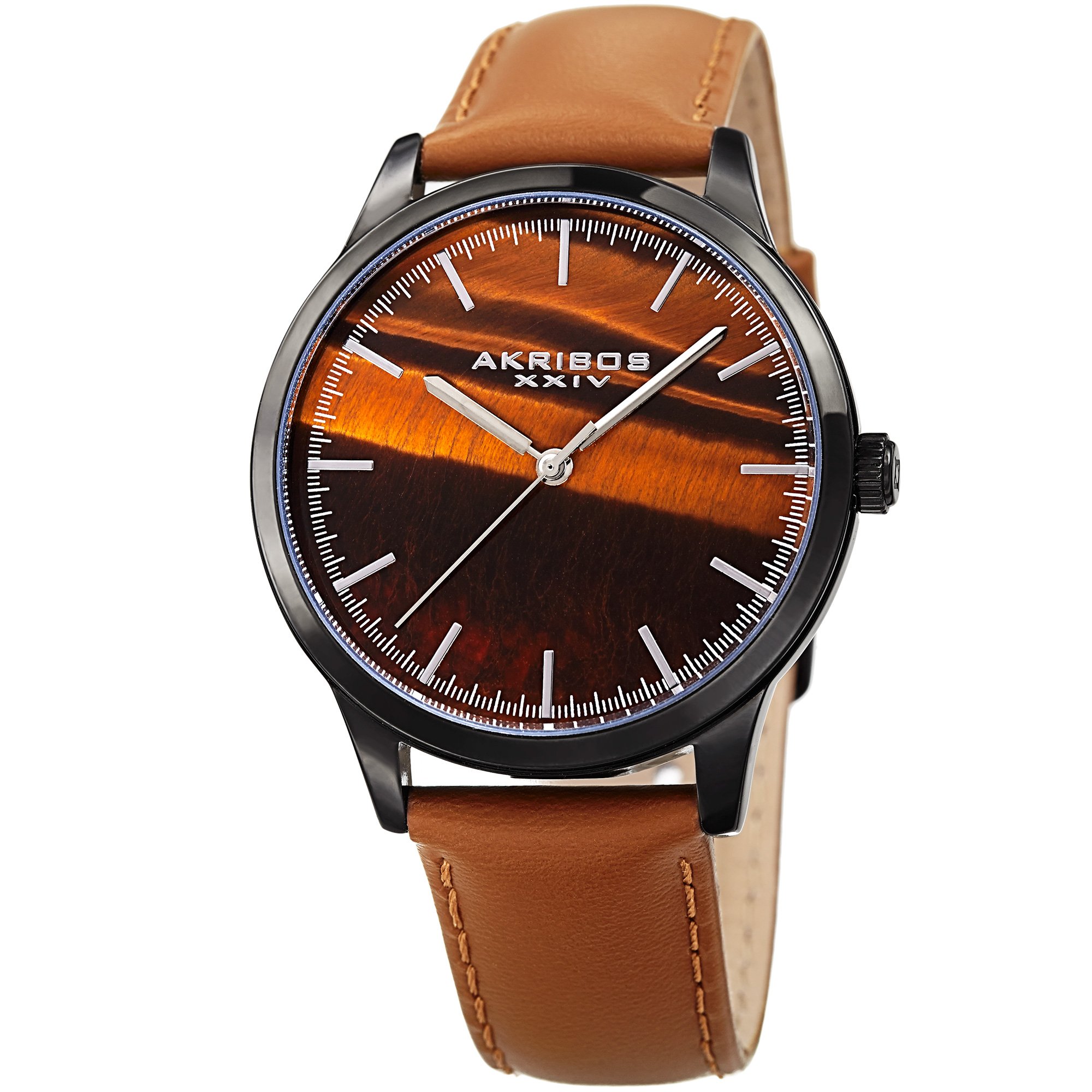 Akribos XXIV Men's Genuine Stone Dial Watch with Shimmering Dial & Hand-Applied Markers | Smooth Glove-Finish Genuine Leather Strap AK937 | Perfect for Business, Formal Events & Luxury Gifts