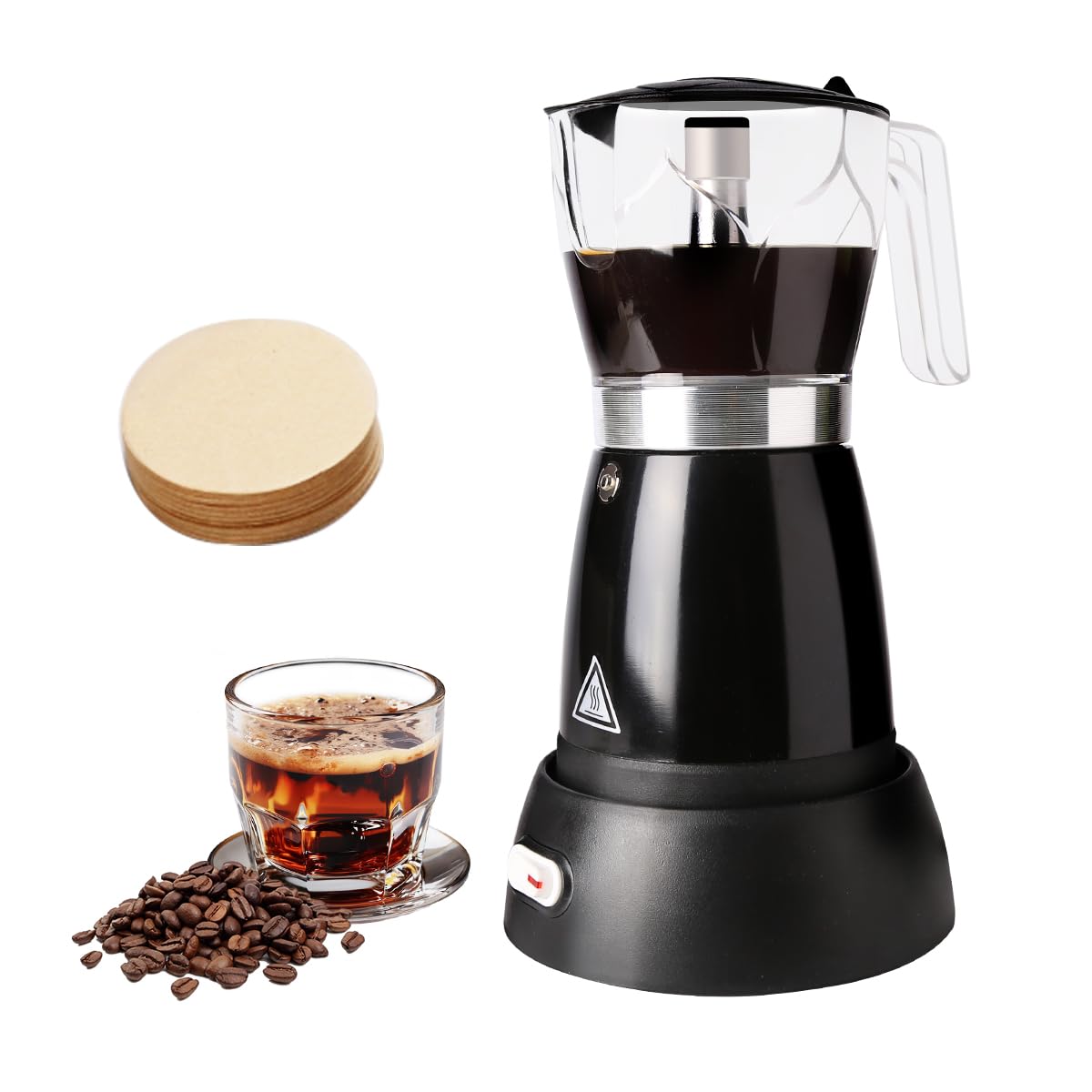 **300ml Portable Electric Moka Pot - 6 Cup Cuban Coffee Maker with Detachable Base & Overheat Protection | Perfect for Home, Travel & Office Espresso Brewing**