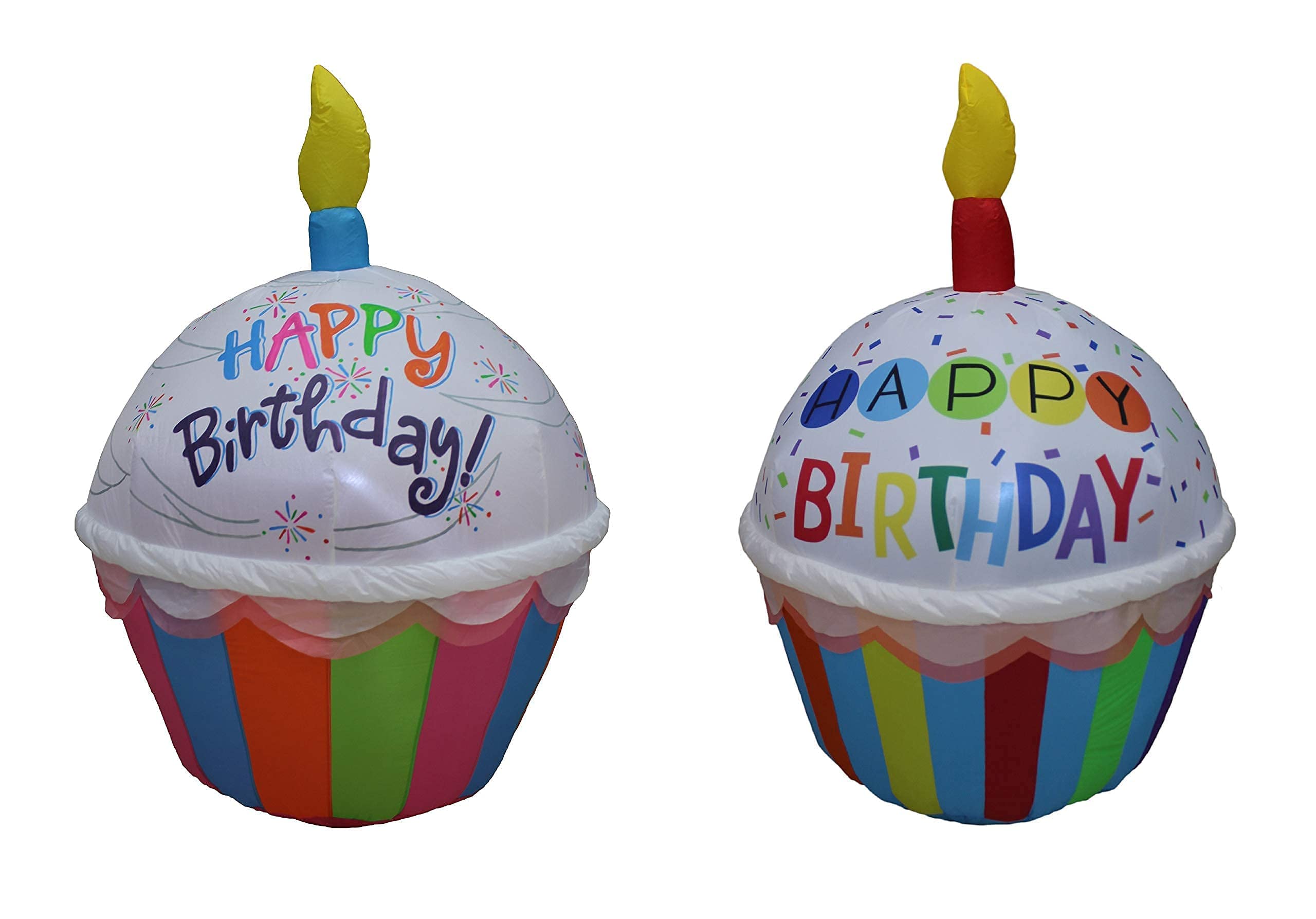 Happy Birthday Party Decorations Bundle - 4ft Tall Inflatable Cupcake with LED Lights (Red & Blue Candles) - Perfect for Indoor & Outdoor Birthday Celebrations, Backyard Parties, and Festive Events