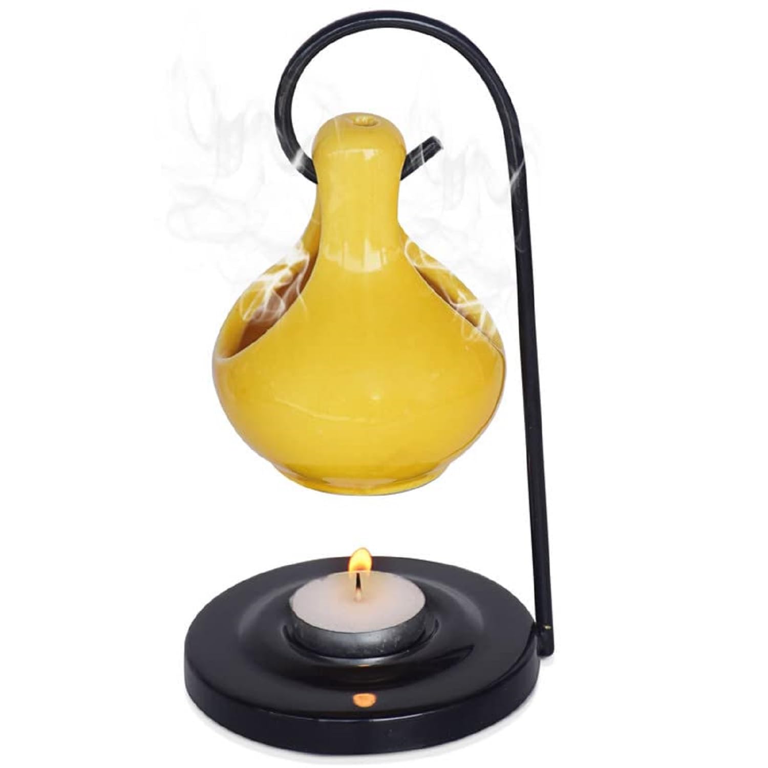 Pure Source India Ceramic Aroma Oil Diffuser Hanging Burner - 4 x 8 Inch Home Fragrance Decor (Yellow) | Essential Oil Warmer for Yoga, Meditation & Aromatherapy | Perfect Housewarming Gift