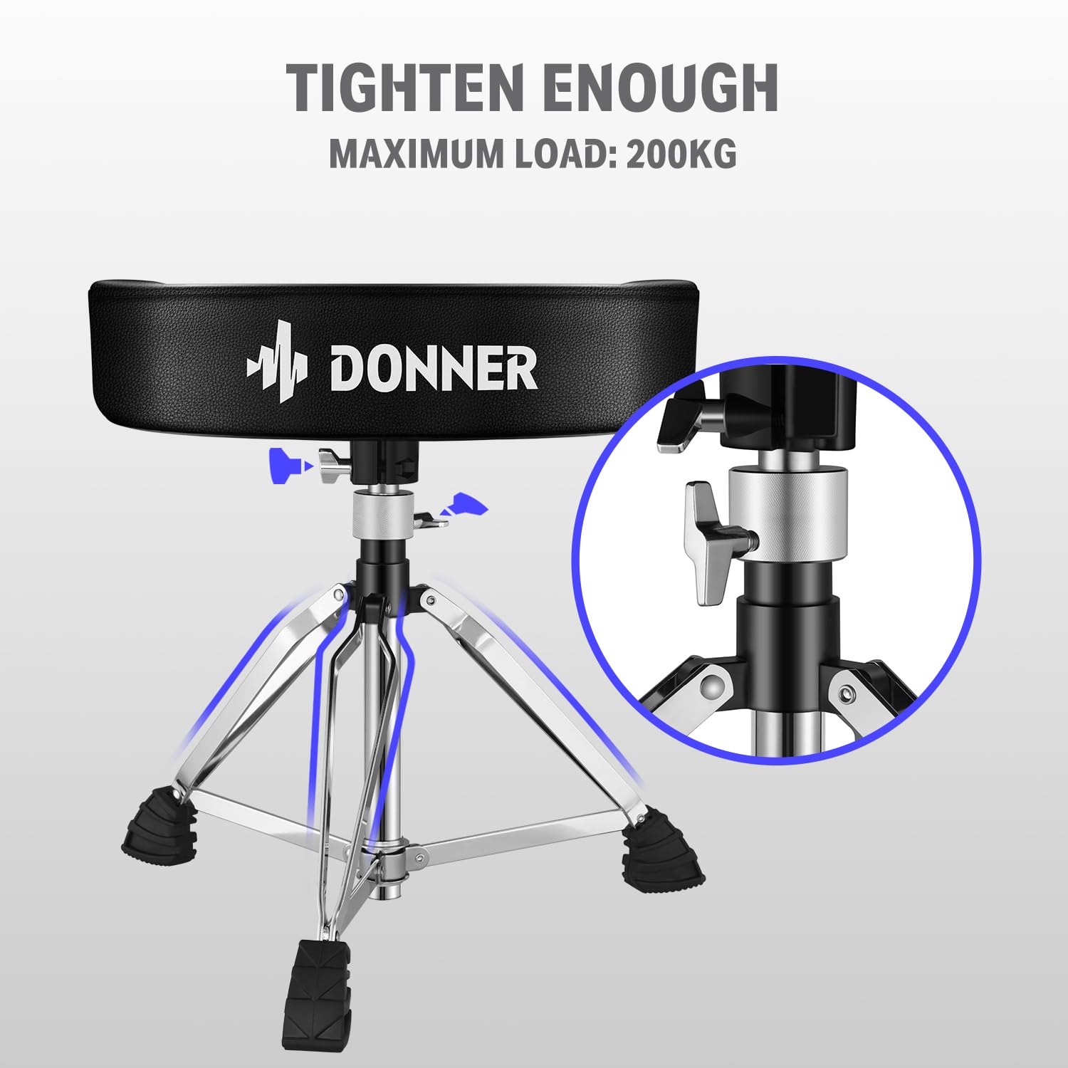 Donner Heavy Duty Drum Throne - Motorcycle Style Drum Stool with Widened Seat & Upgraded Materials - Height Adjustable Padded Drum Chair with Double Bracing - Perfect for Drummers, Musicians, and Live Performances